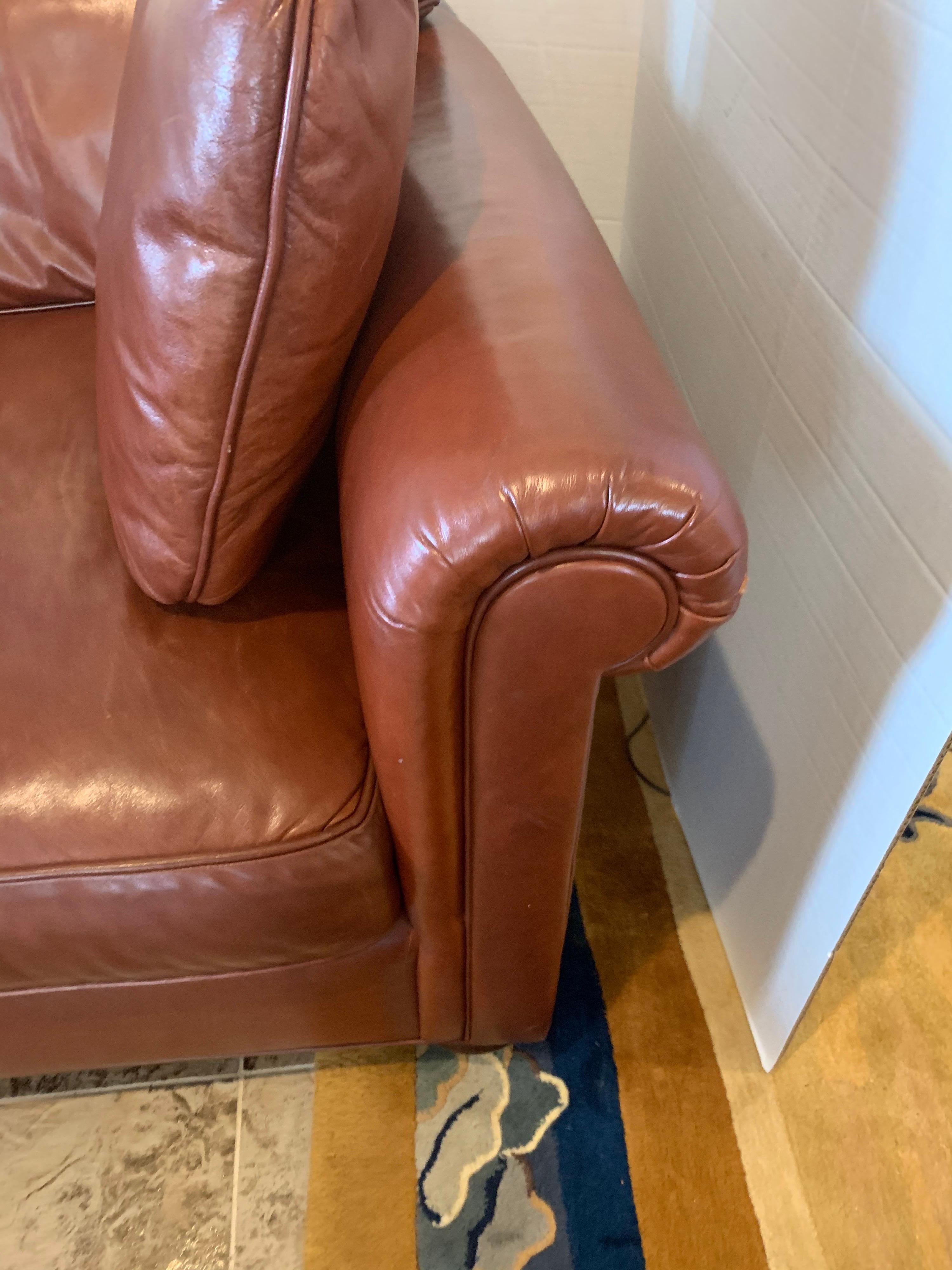 American Baker Furniture Company Large Saddle Brown Leather Three-Seat Sofa