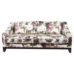 Baker Furniture Company Upholstered Sofa w Purple Floral Modern Print