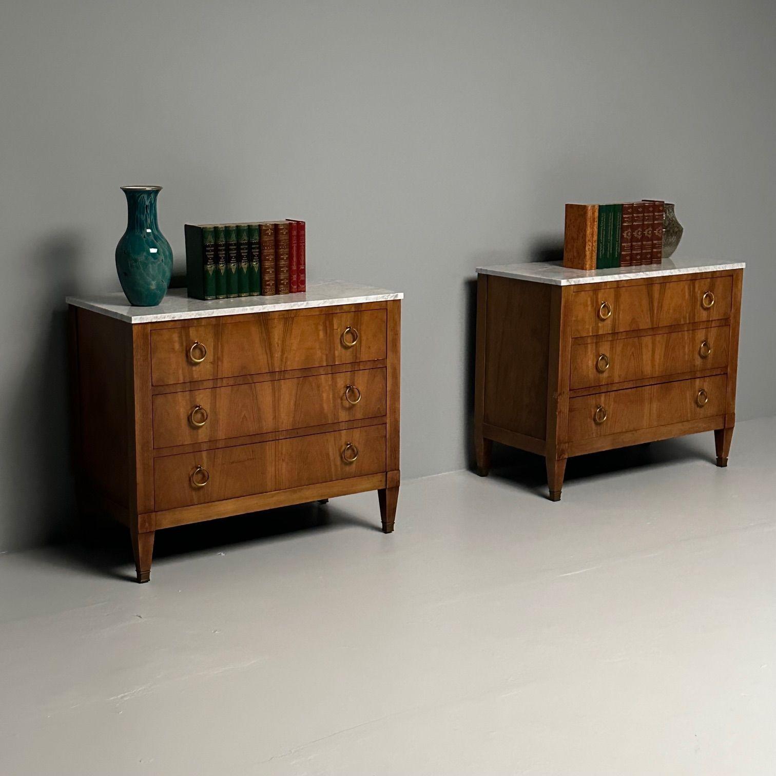 Mid-Century Modern Baker Furniture Compnany, PE Guerin, Provincial, Pair of Cabinets, Marble, Brass