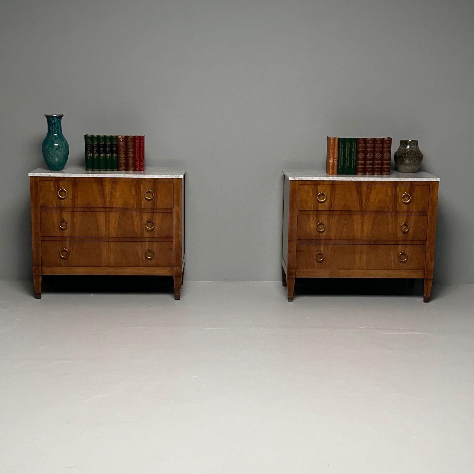 Baker Furniture Compnany, PE Guerin, Provincial, Pair of Cabinets, Marble, Brass In Good Condition In Stamford, CT