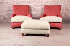 Baker Furniture Contemporary Oversized Down-Filled Lounge Chairs and Ottoman