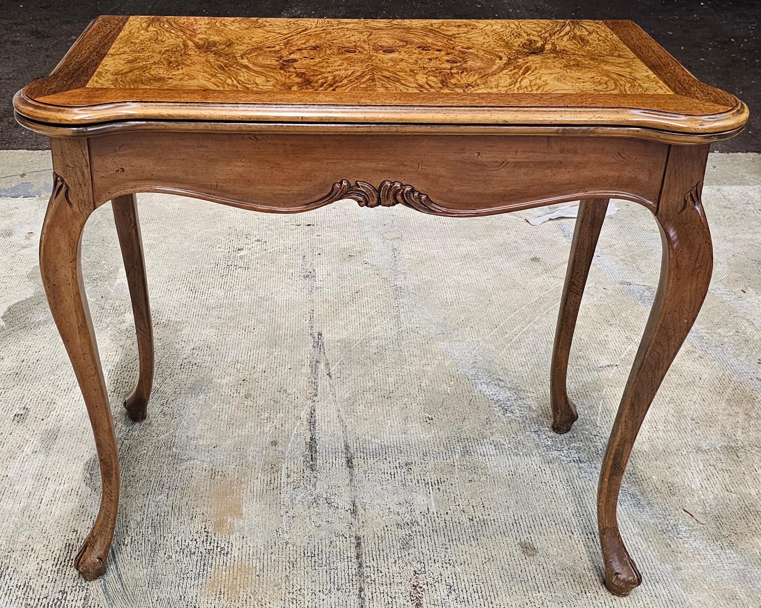 American Baker Furniture Cross-Banded and Burl Fold Top Console Card / Game Table For Sale