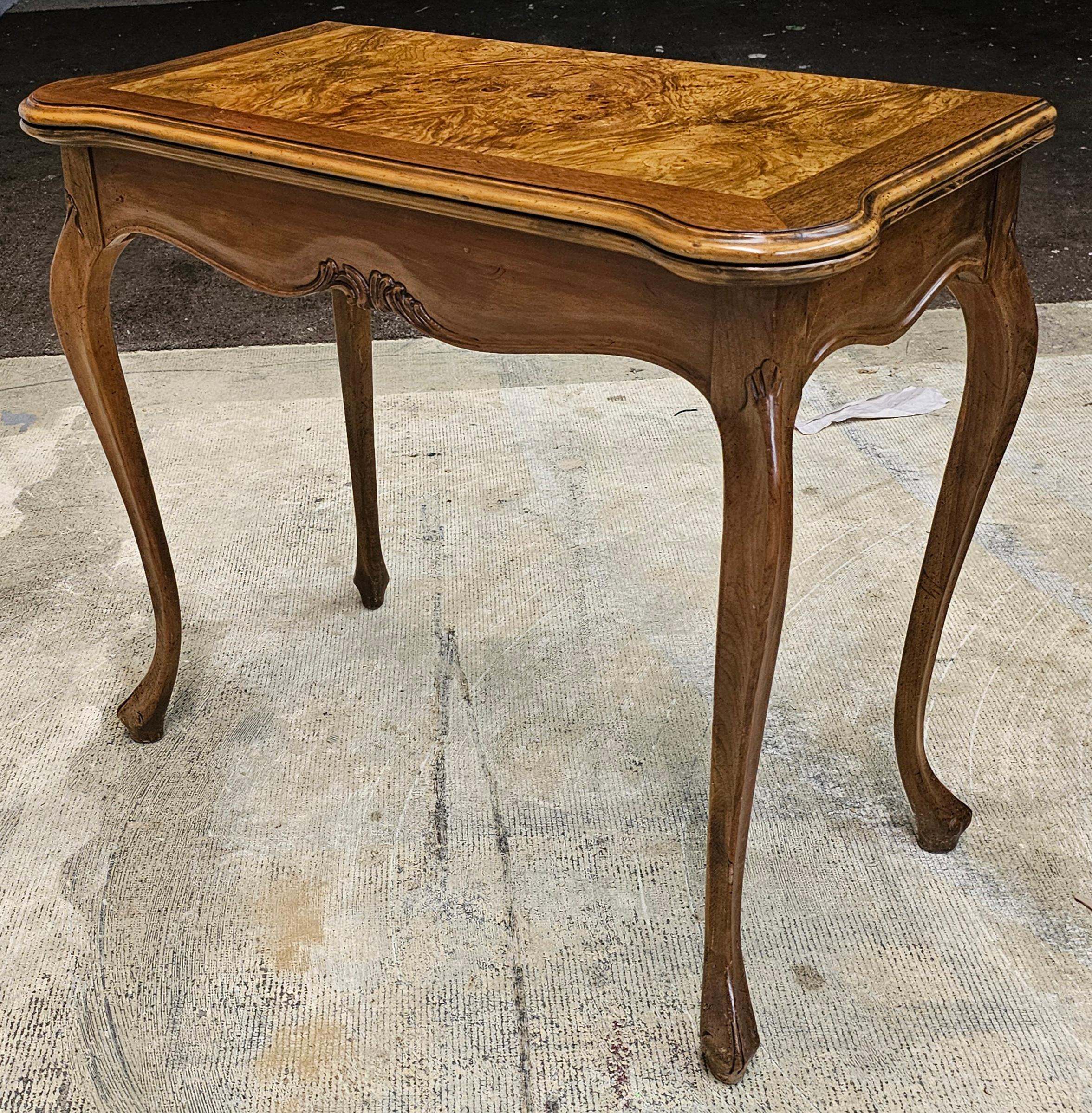 Baker Furniture Cross-Banded and Burl Fold Top Console Card / Game Table In Good Condition For Sale In Germantown, MD