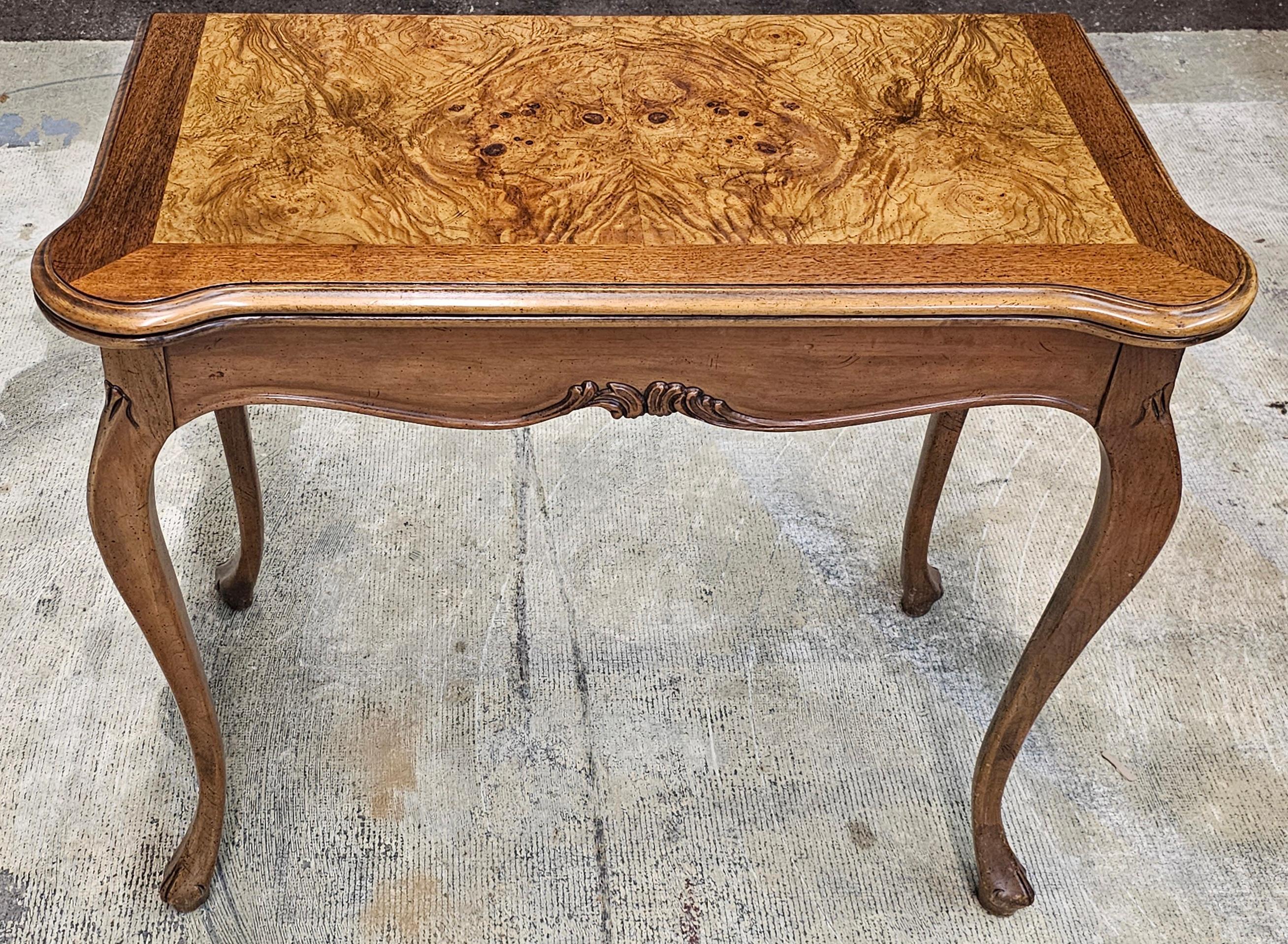 Walnut Baker Furniture Cross-Banded and Burl Fold Top Console Card / Game Table For Sale