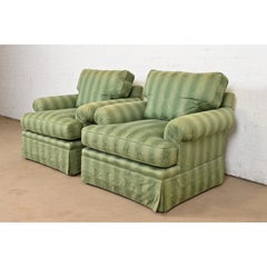 Baker Furniture Damask Upholstered Lounge Chairs, Pair