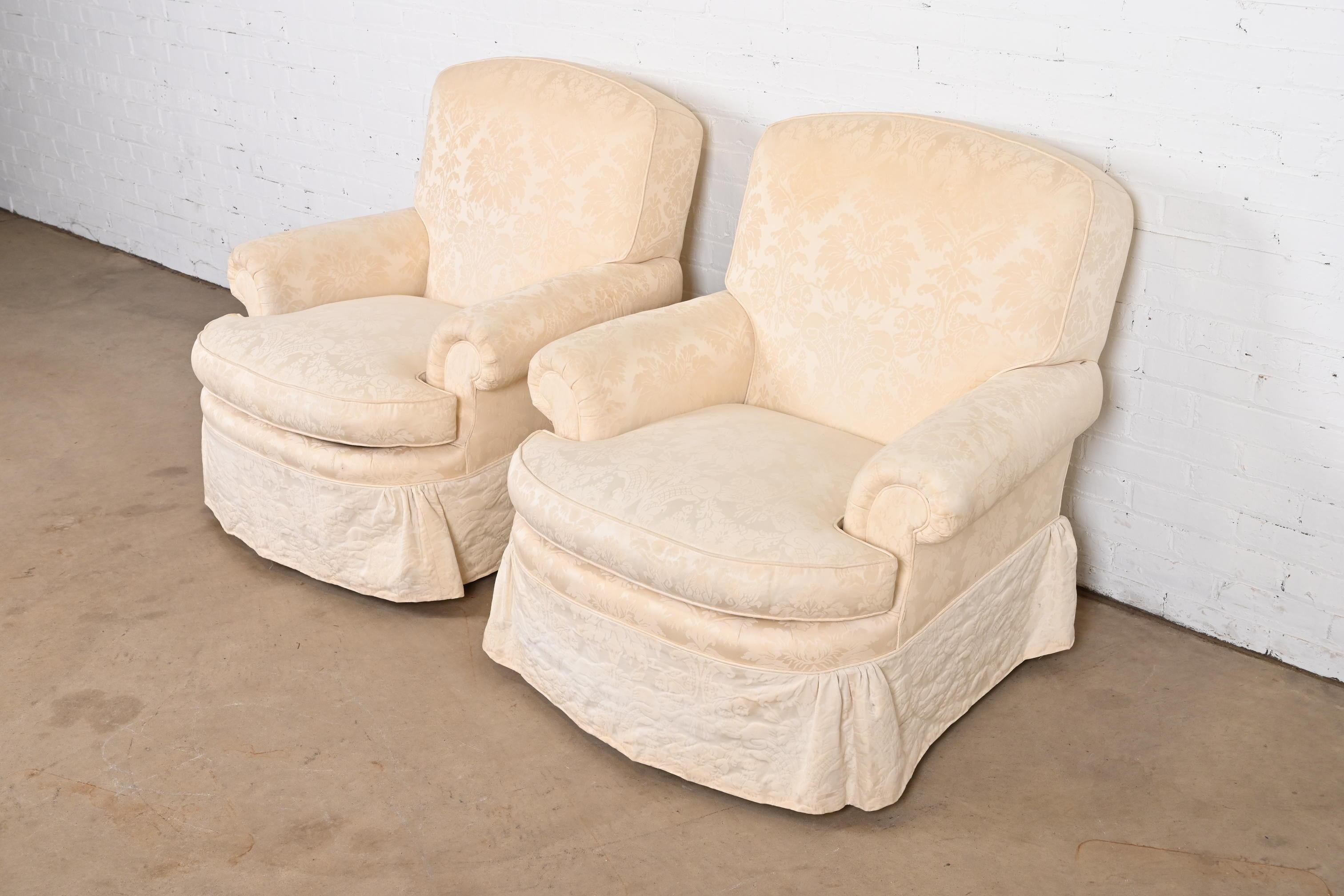 Baker Furniture Damask Upholstered Lounge Chairs, One Chair In Good Condition In South Bend, IN