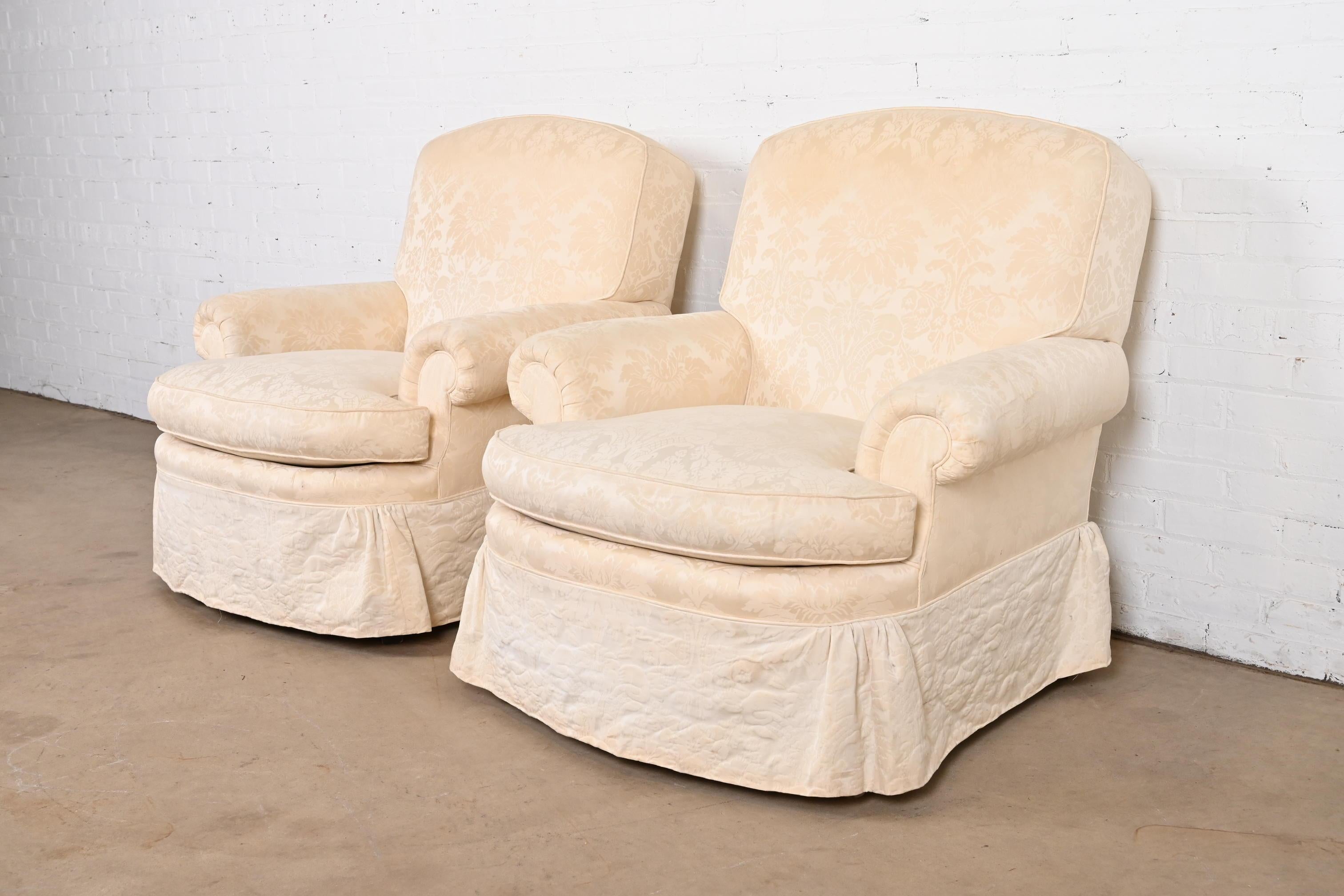 20th Century Baker Furniture Damask Upholstered Lounge Chairs, One Chair