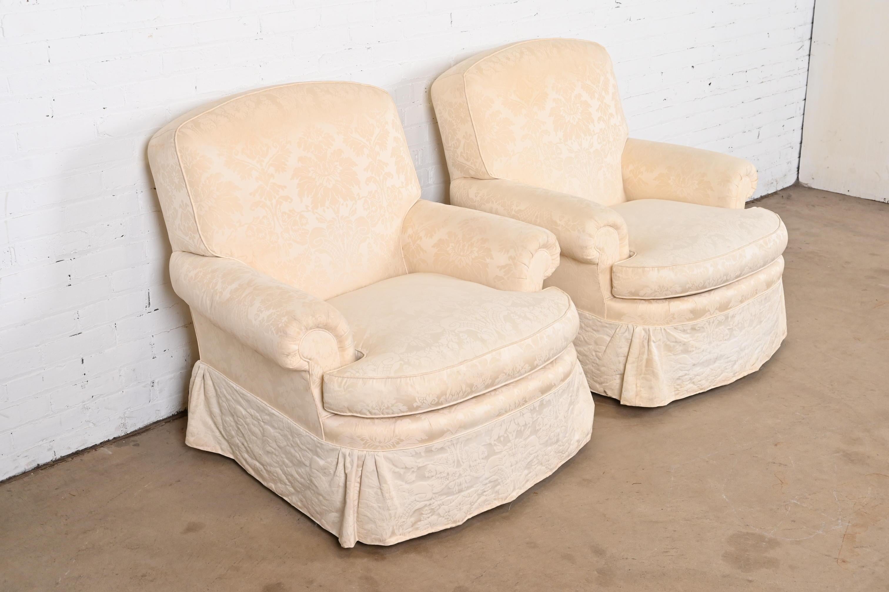 Upholstery Baker Furniture Damask Upholstered Lounge Chairs, One Chair