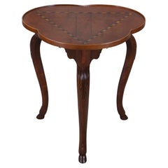 Baker Furniture Distressed Cherry Inlaid Clover Leaf Side Accent Table Hoof Feet