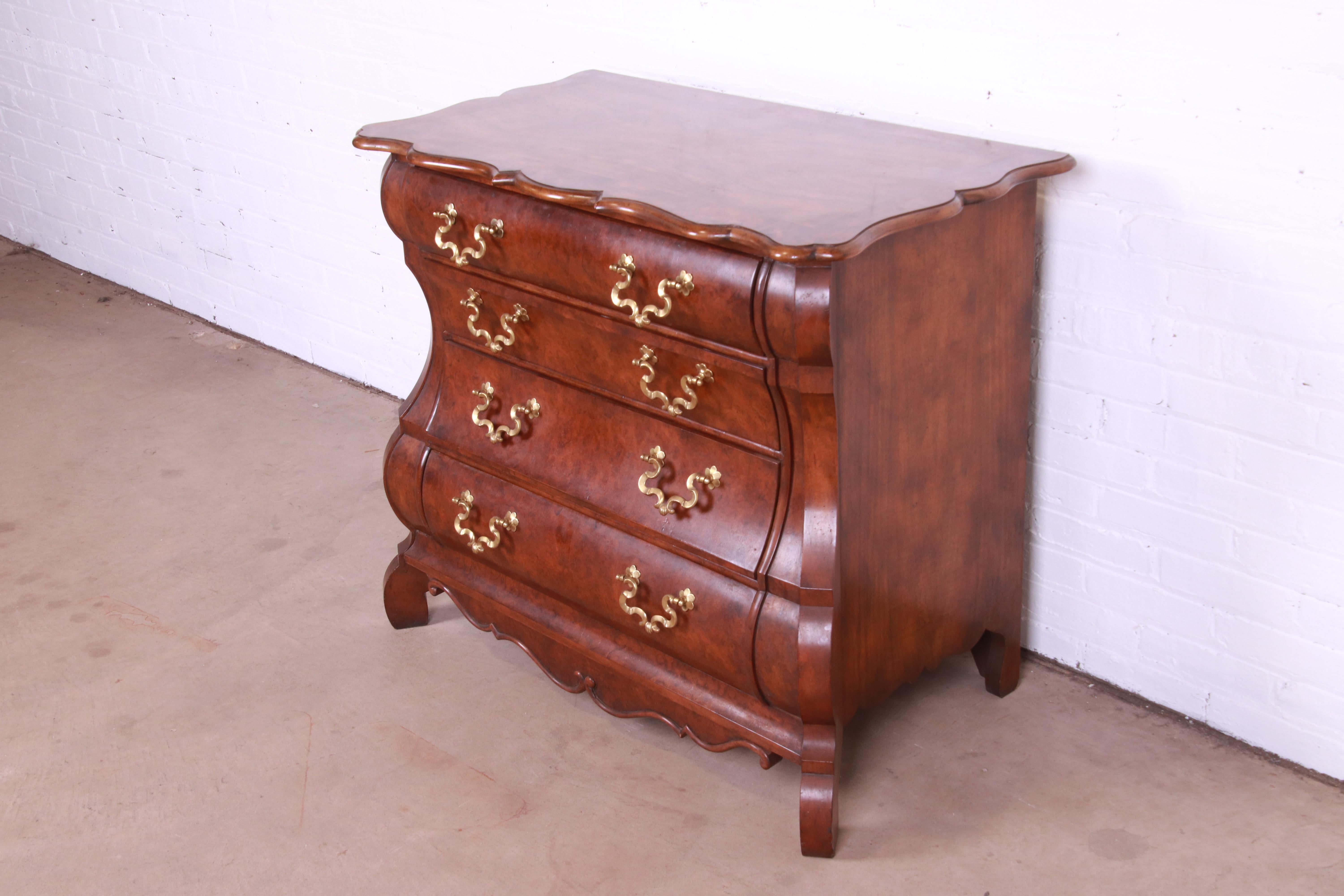 American Baker Furniture Dutch Burled Walnut Bombe Chest or Commode