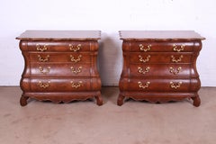 Baker Furniture Dutch Burled Walnut Bombe Chests or Commodes, Pair