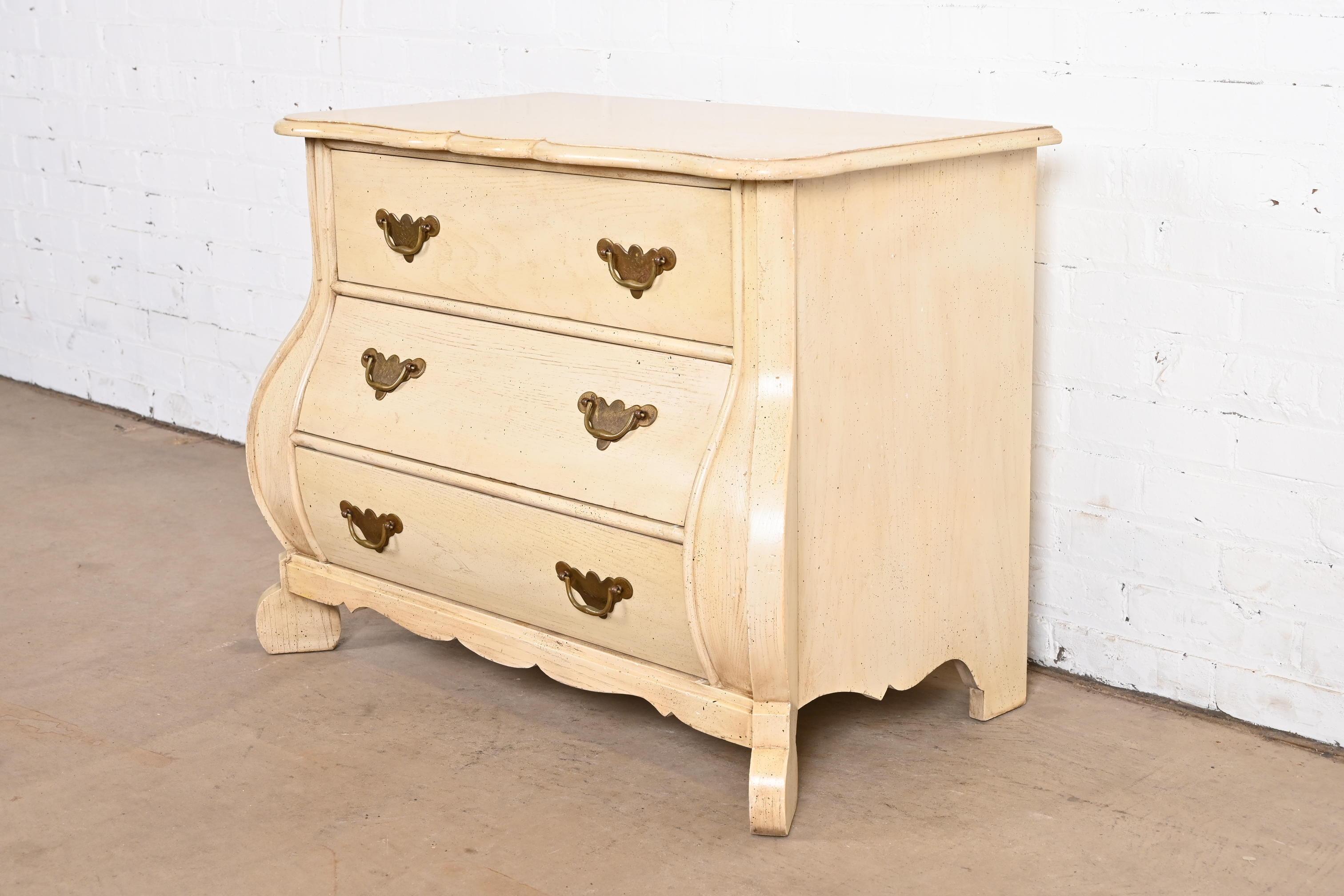 Dutch Colonial Baker Furniture Dutch Cream Painted Oak Bombe Chest or Commode For Sale