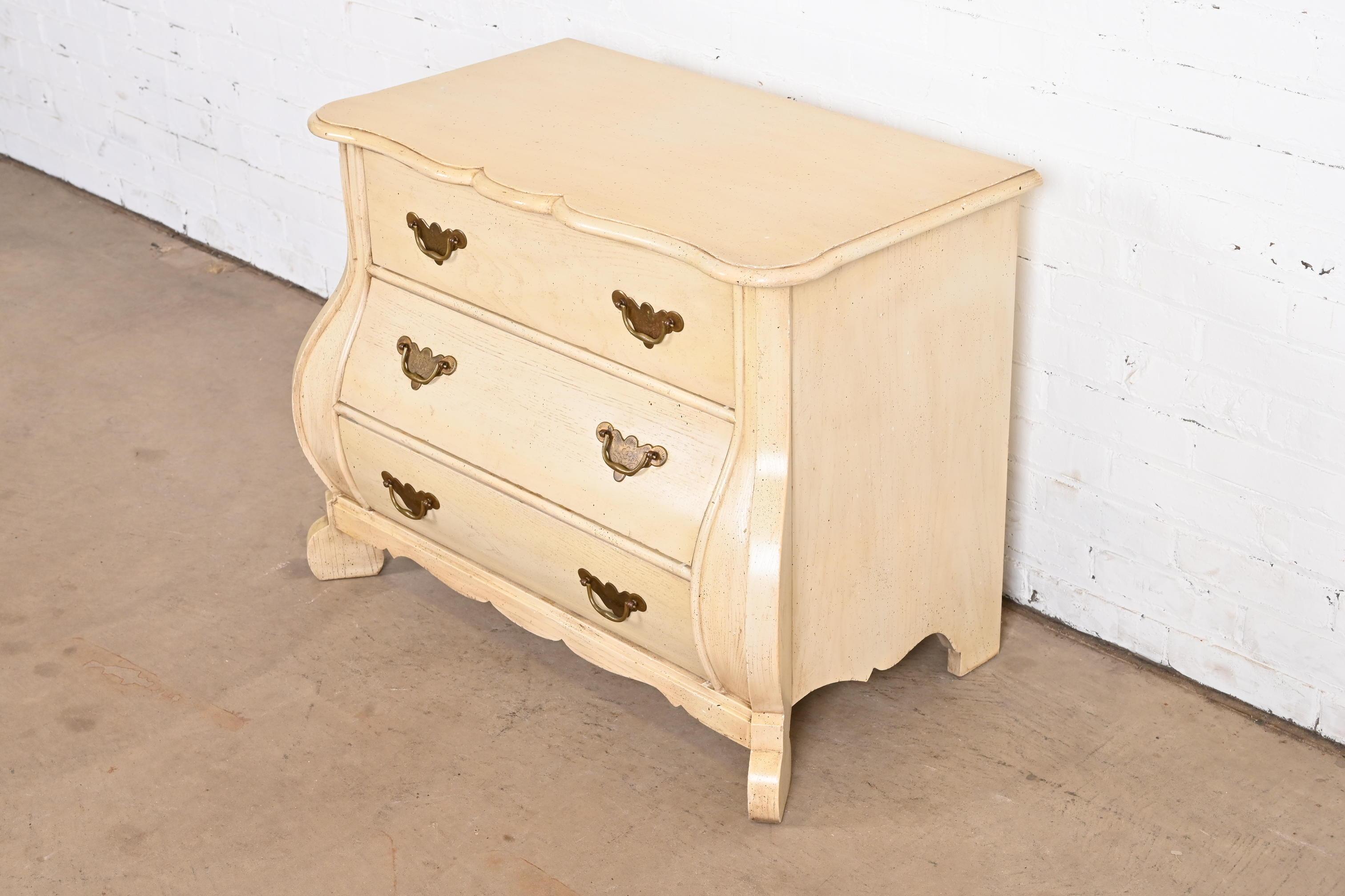 American Baker Furniture Dutch Cream Painted Oak Bombe Chest or Commode For Sale