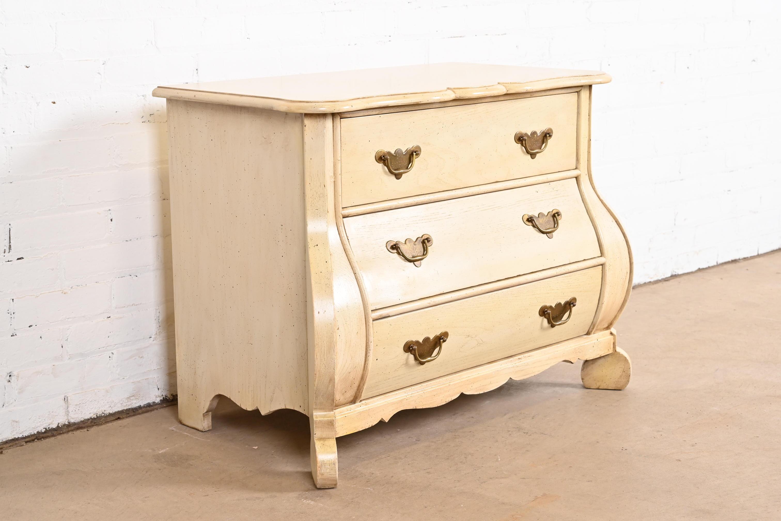 Baker Furniture Dutch Cream Painted Oak Bombe Chest or Commode In Good Condition For Sale In South Bend, IN