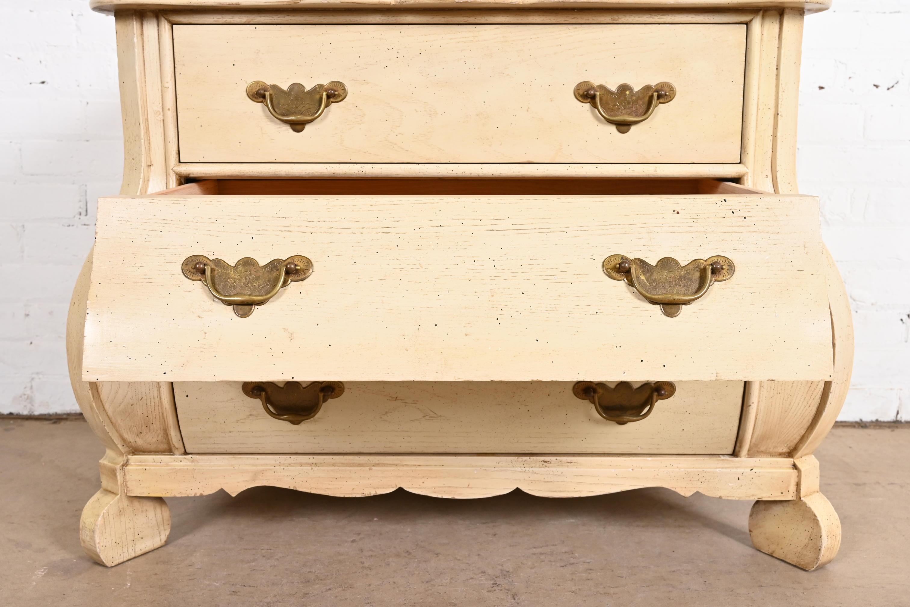 Baker Furniture Dutch Cream Painted Oak Bombe Chest or Commode For Sale 1