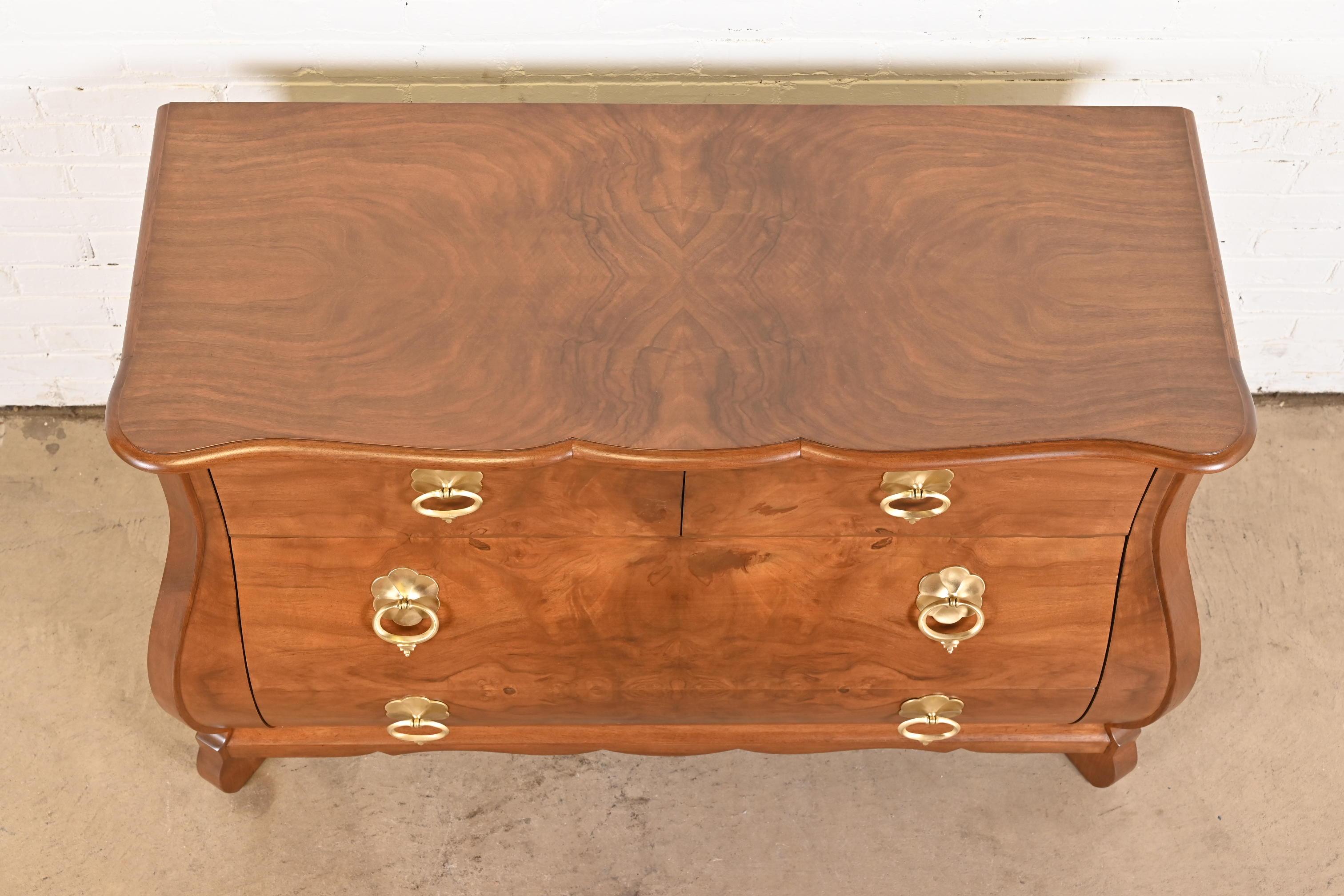  Baker Furniture Dutch Louis XV Burled Walnut Bombay Chest, Newly Refinished For Sale 6