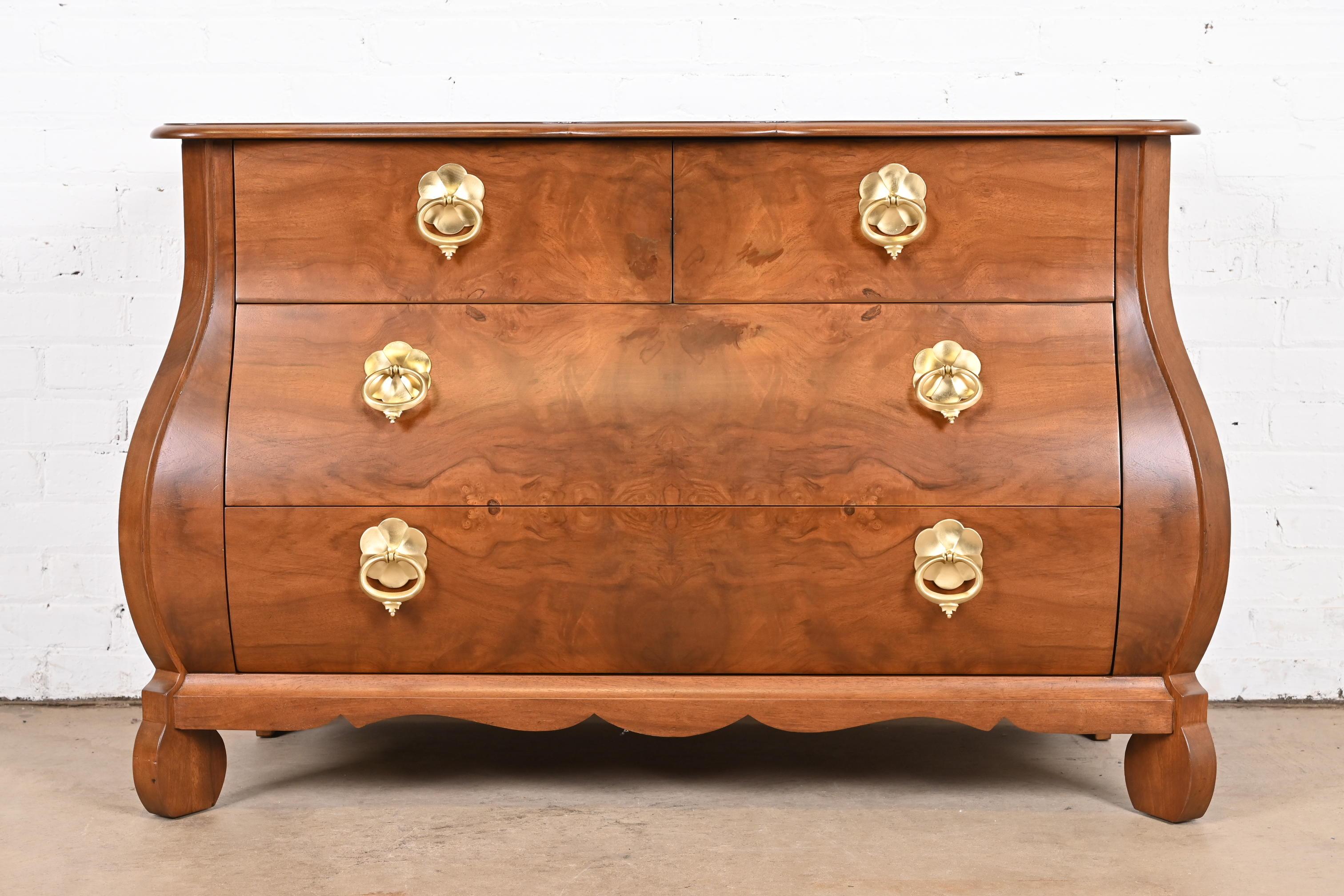 American  Baker Furniture Dutch Louis XV Burled Walnut Bombay Chest, Newly Refinished For Sale