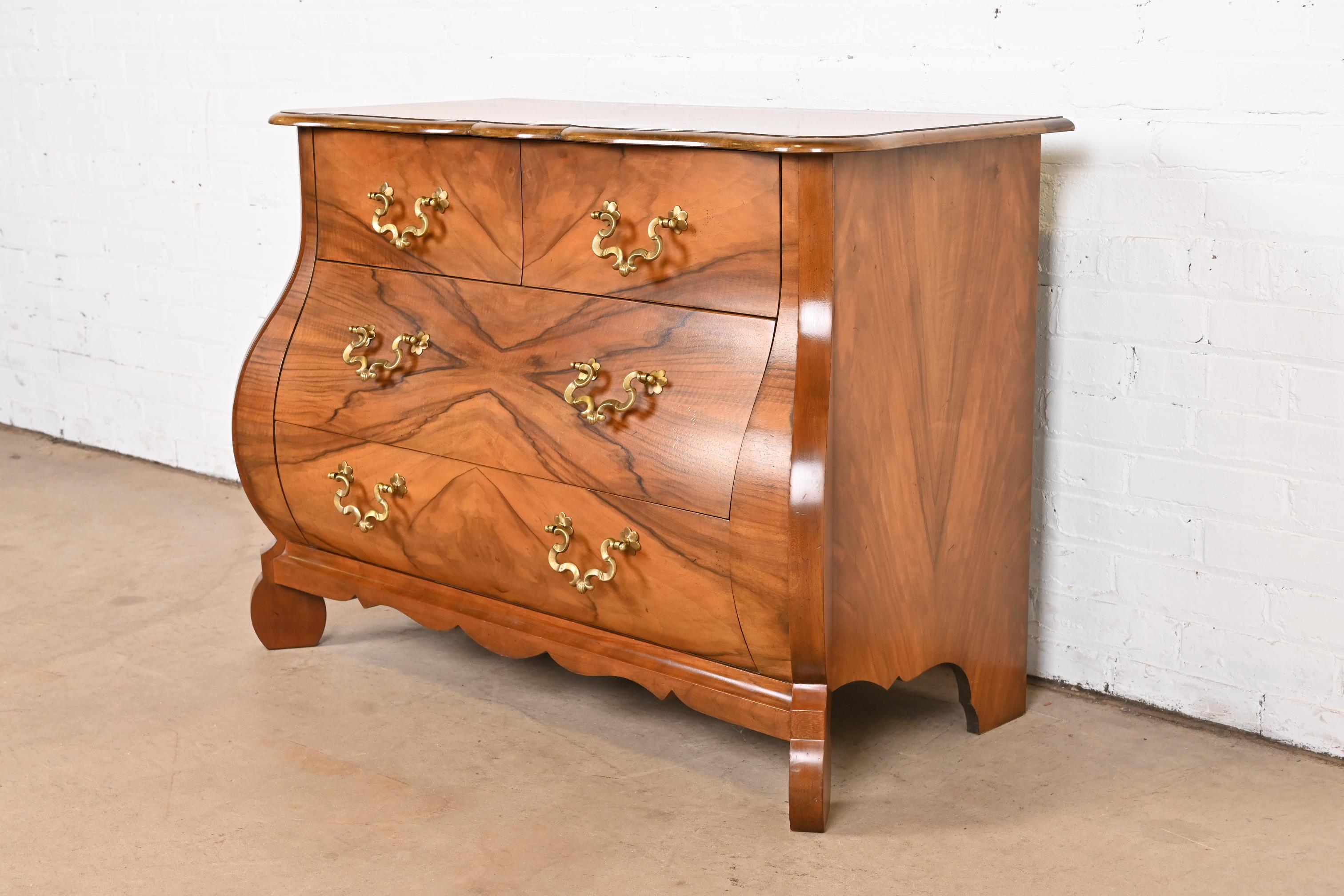 American Baker Furniture Dutch Louis XV Burled Walnut Bombay Chest or Commode For Sale