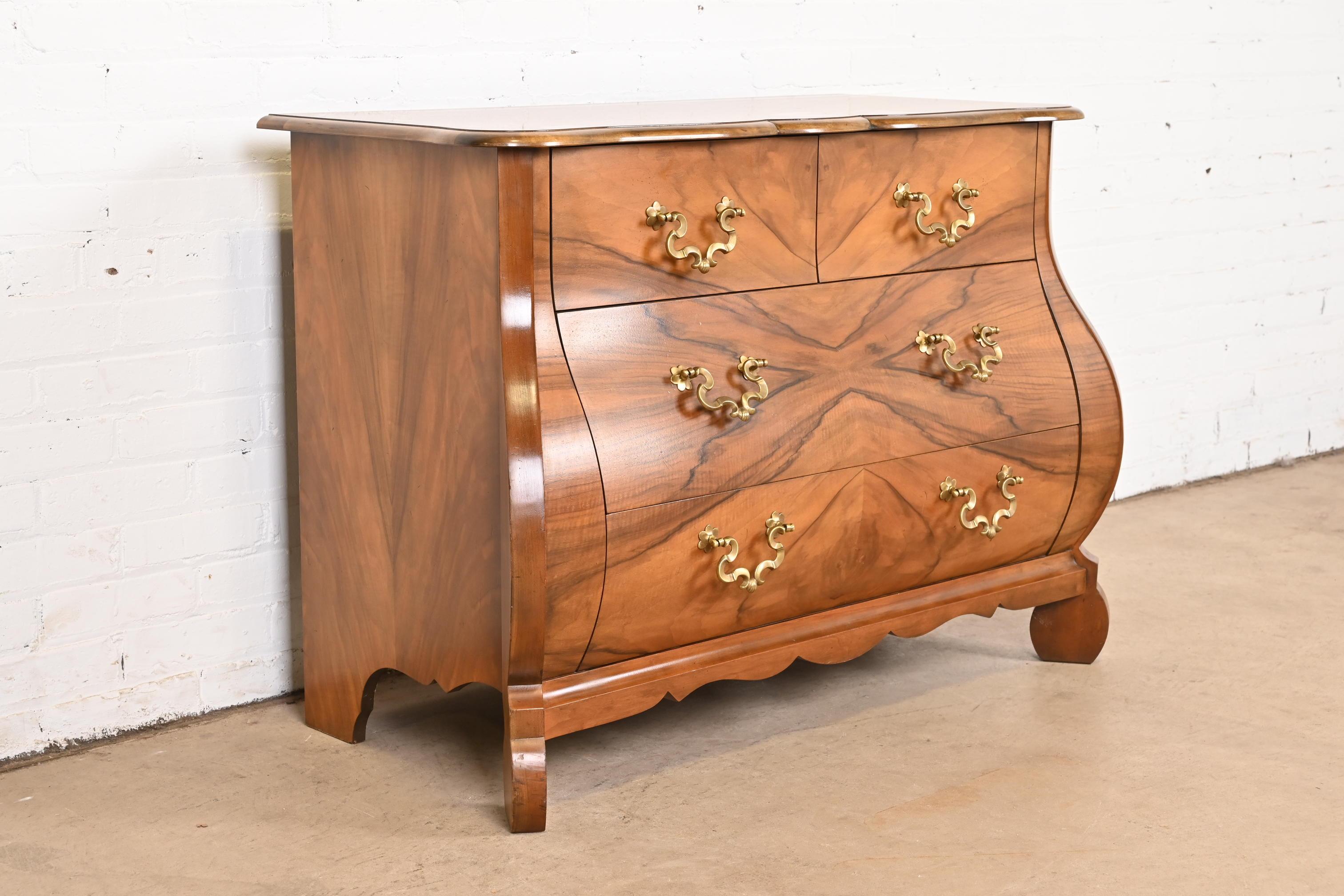 Baker Furniture Dutch Louis XV Burled Walnut Bombay Chest or Commode In Good Condition For Sale In South Bend, IN