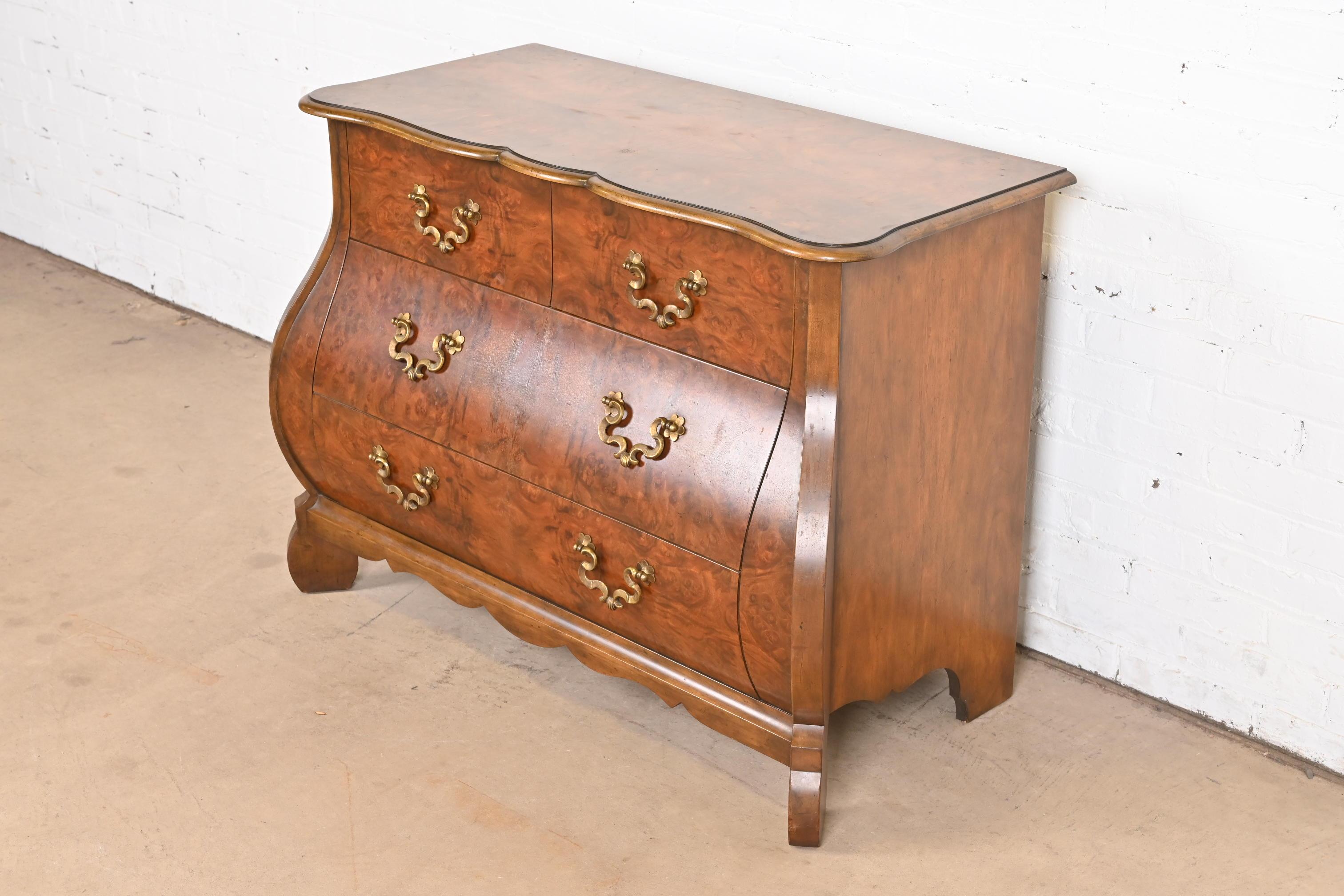Mid-20th Century Baker Furniture Dutch Louis XV Burled Walnut Bombay Chest or Commode For Sale