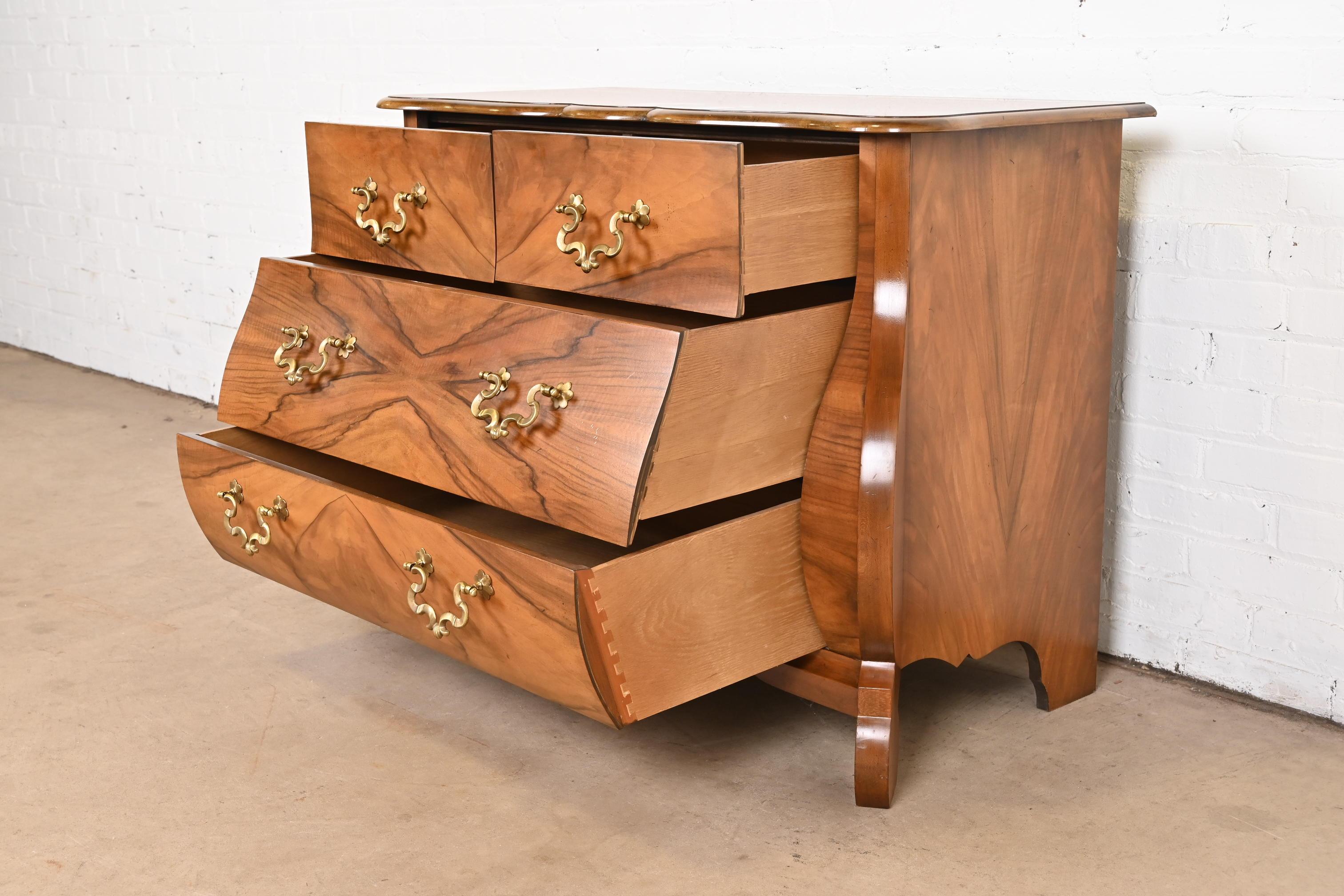 20th Century Baker Furniture Dutch Louis XV Burled Walnut Bombay Chest or Commode For Sale