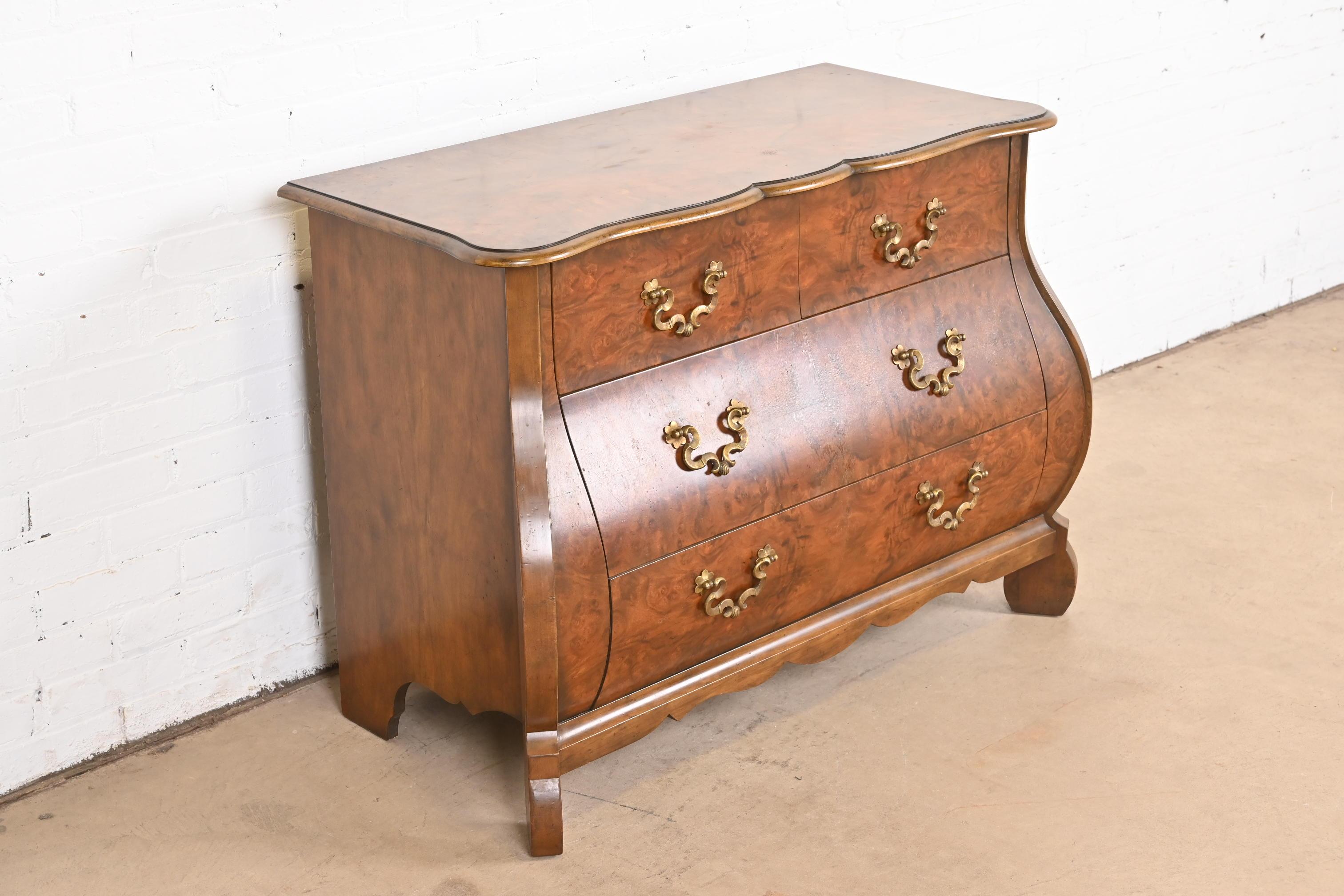 Baker Furniture Dutch Louis XV Burled Walnut Bombay Chest or Commode For Sale 1