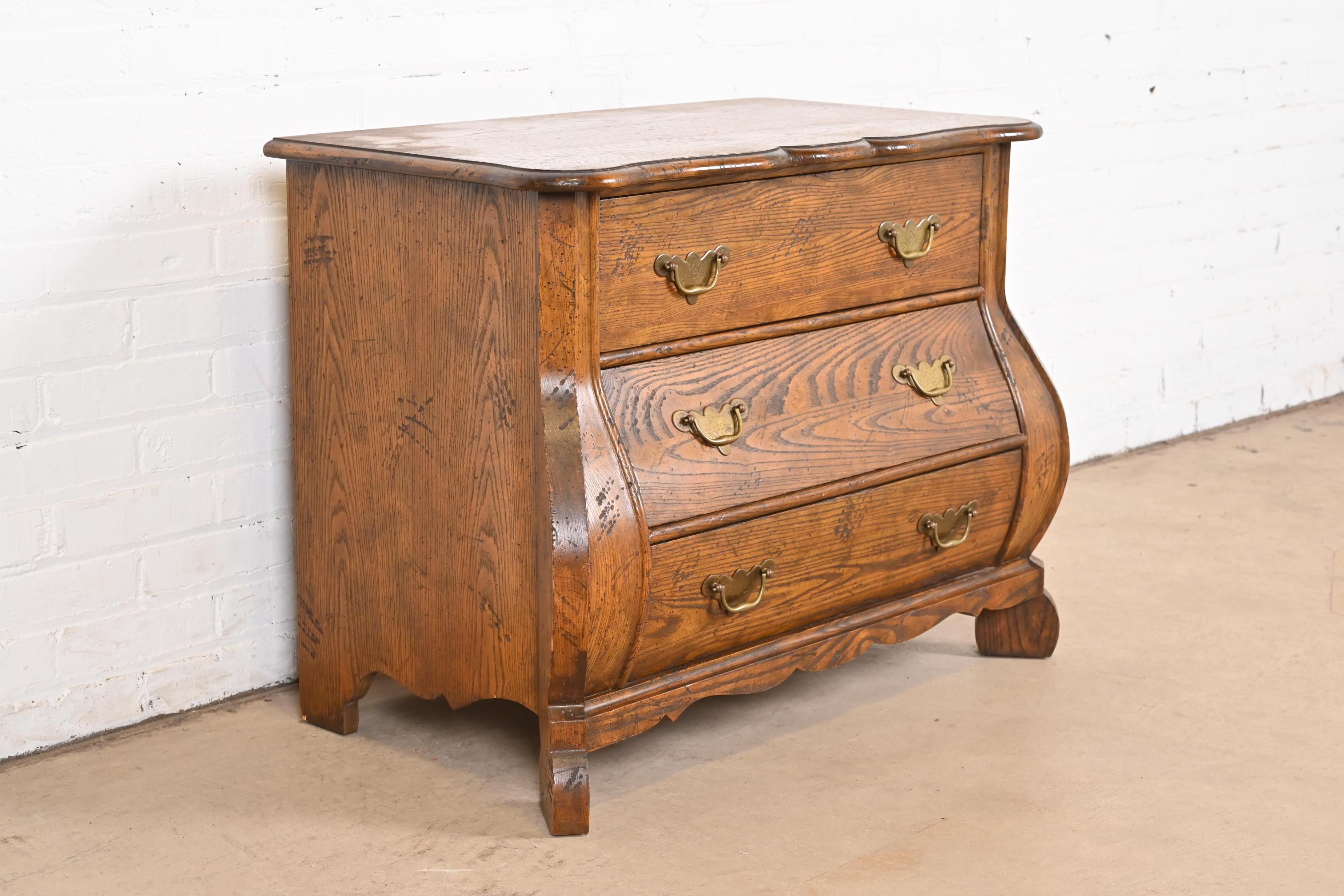 American Baker Furniture Dutch Oak Bombe Chest or Commode For Sale