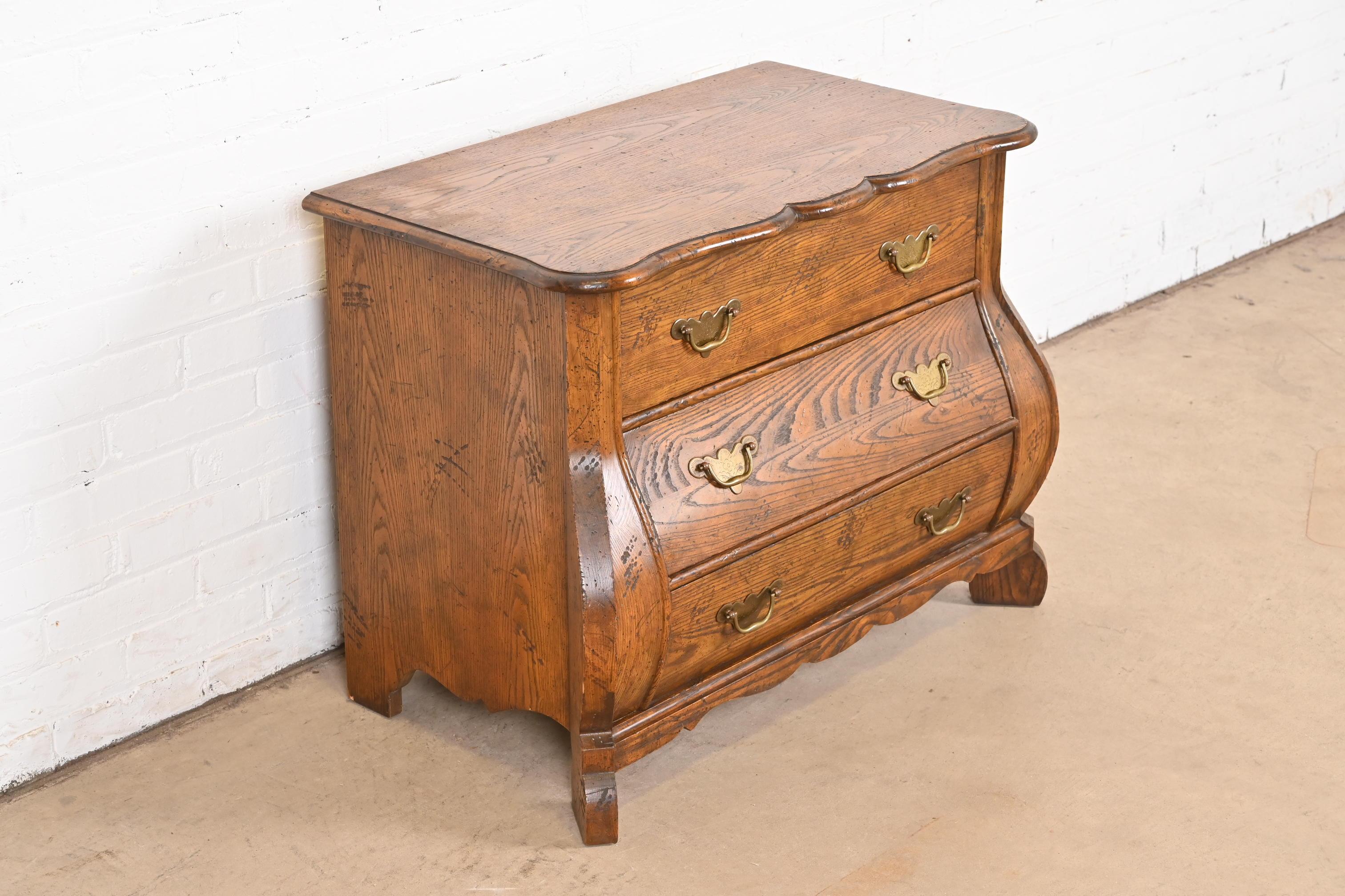 Baker Furniture Dutch Oak Bombe Chest or Commode In Good Condition For Sale In South Bend, IN