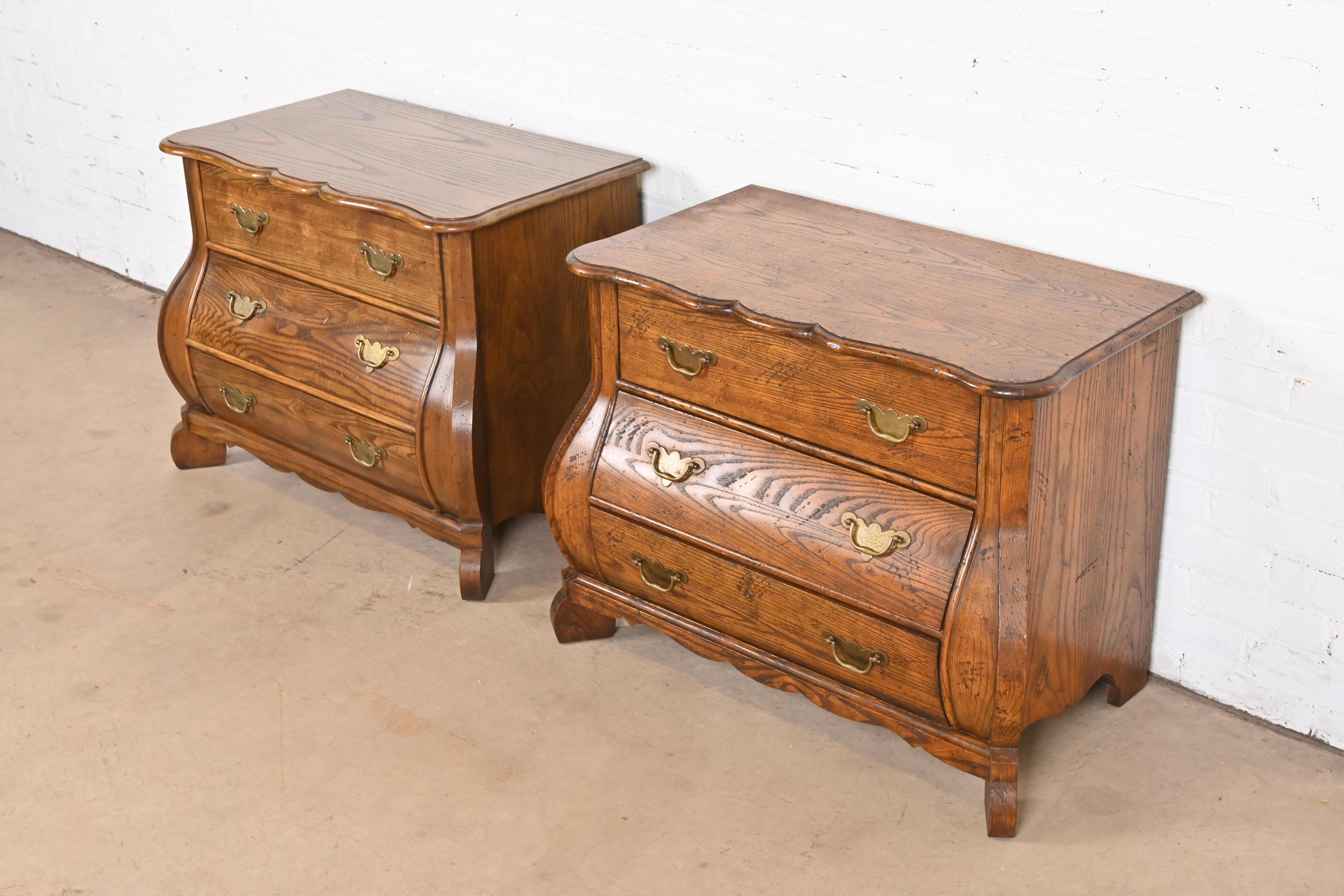 American Baker Furniture Dutch Oak Bombe Chests or Commodes, Pair