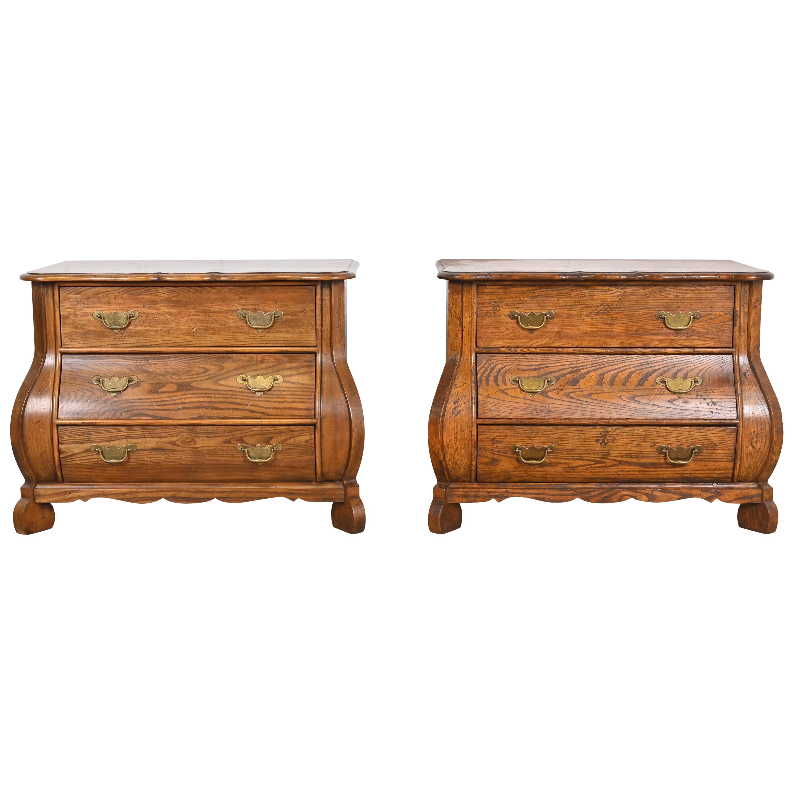 Baker Furniture Dutch Oak Bombe Chests or Commodes, Pair