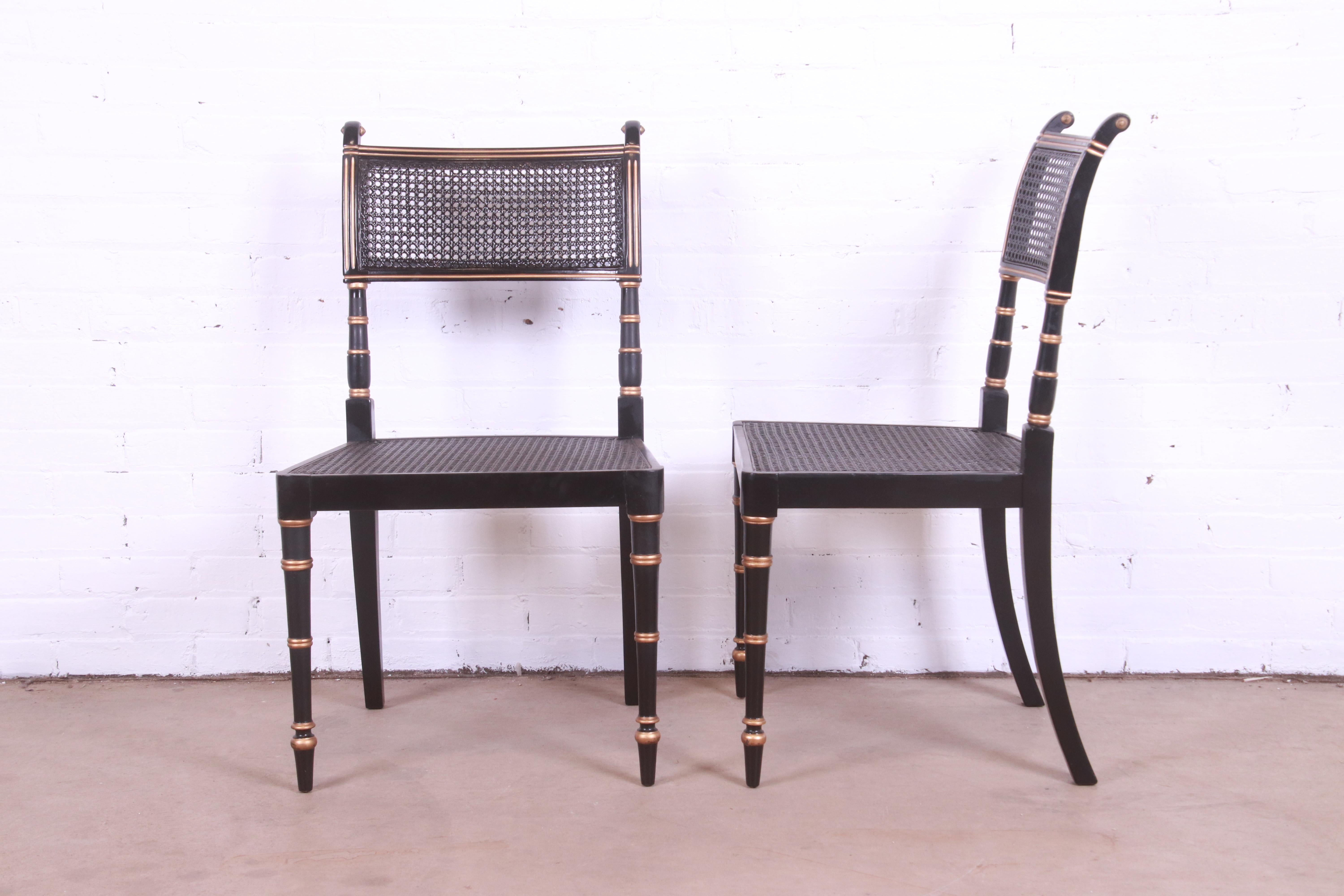 Baker Furniture Ebonized and Gold Gilt Regency Dining Chairs, Set of Six 1