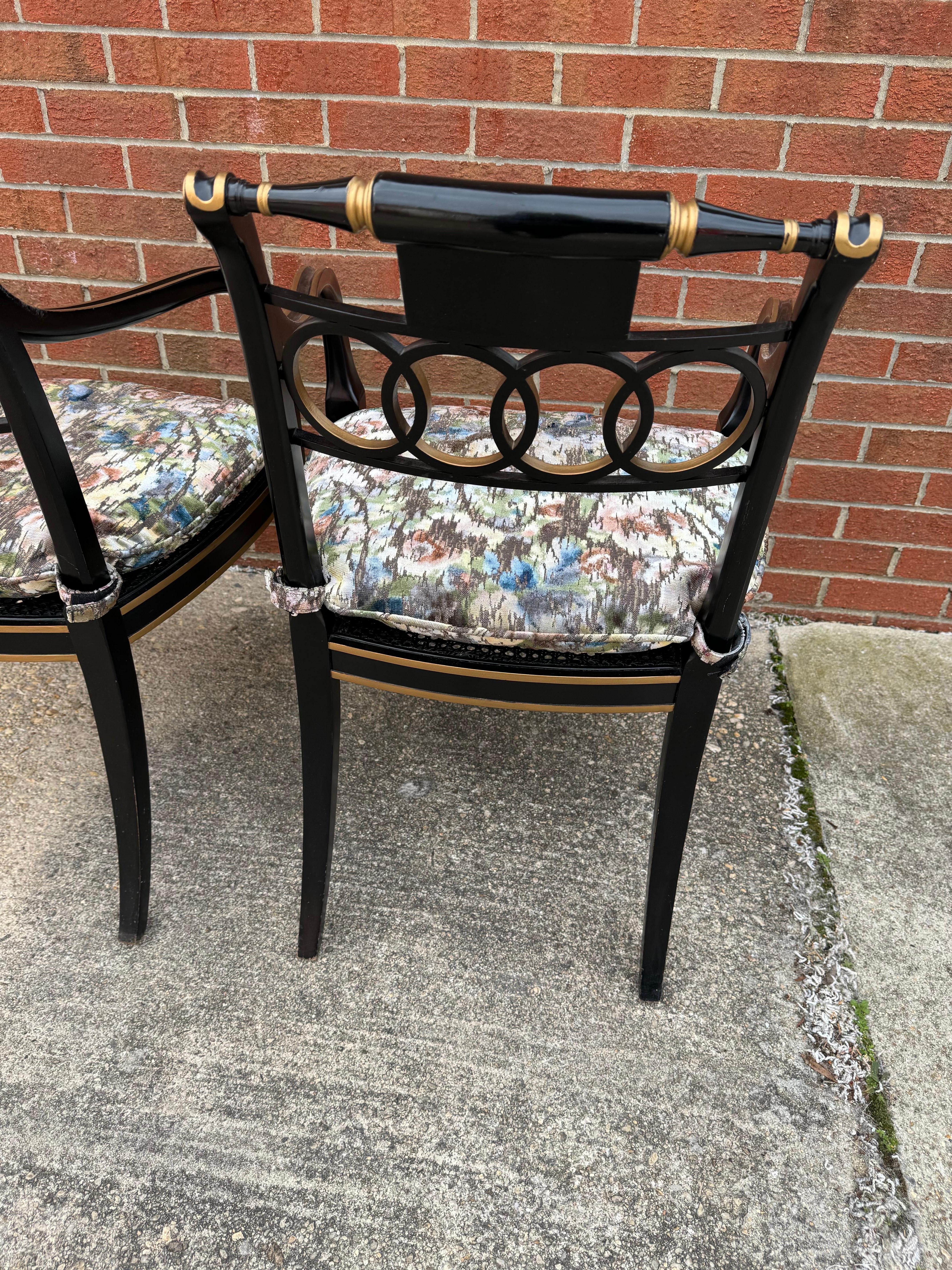 Baker Furniture Ebonized and Gold Gilt Regency Style Armchairs, Pair For Sale 6