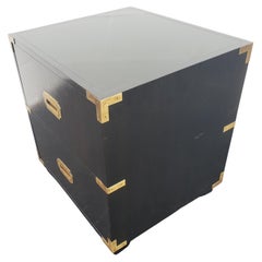 Baker Furniture Ebonized Mahogany and Brass Campaign Style Nightstand on Wheels