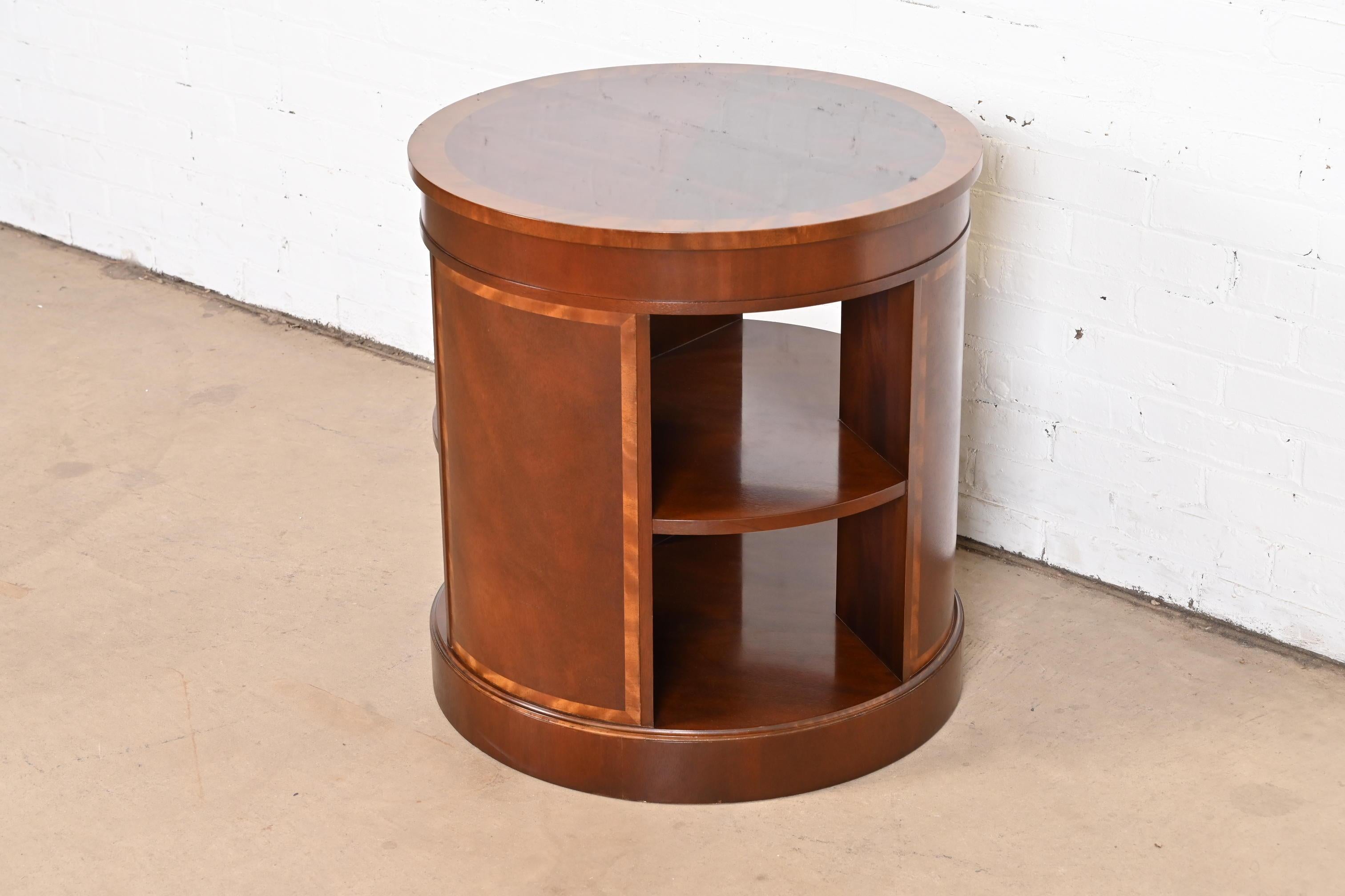 American Baker Furniture Empire Banded Mahogany Drum Table For Sale