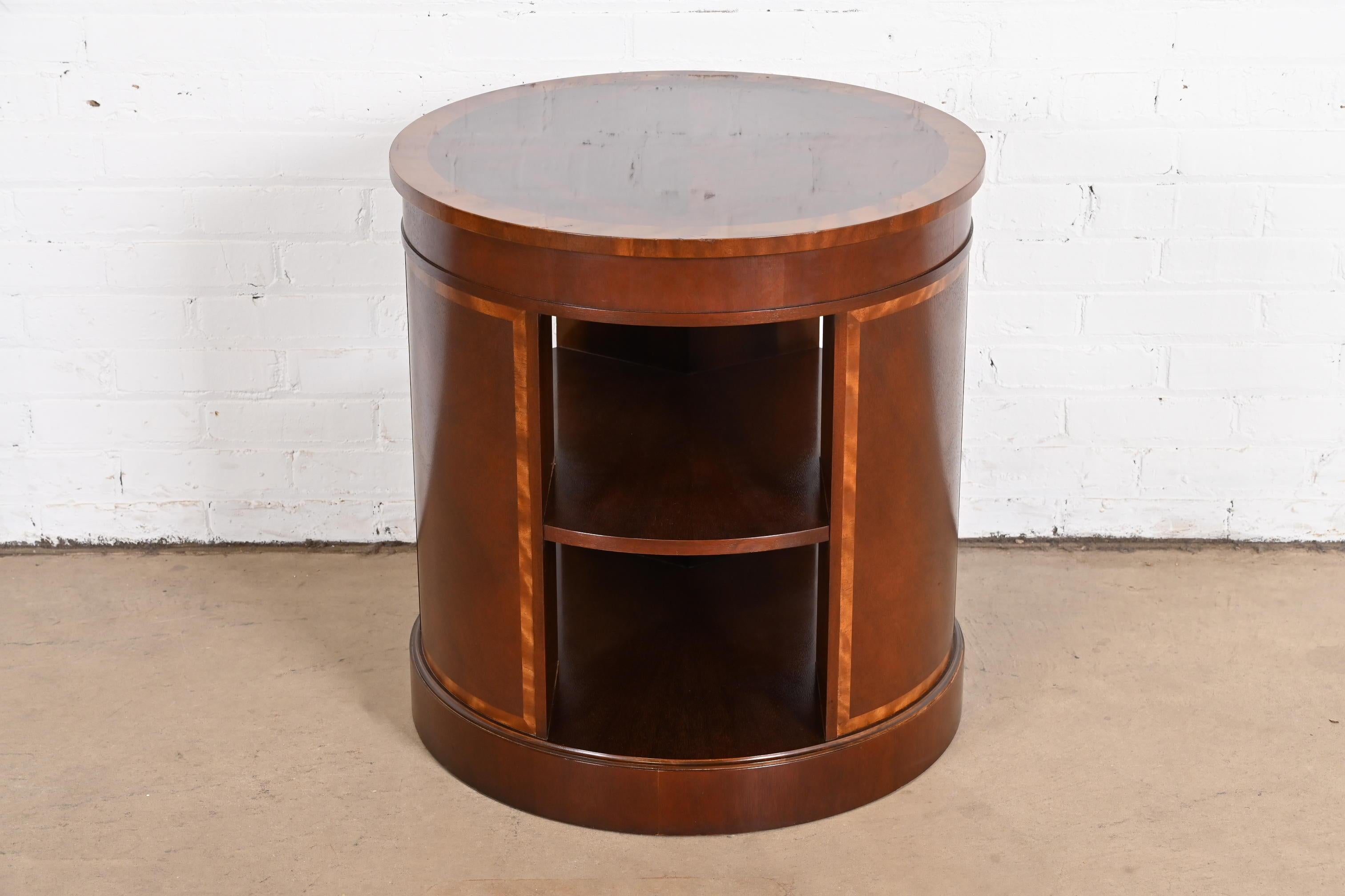 20th Century Baker Furniture Empire Banded Mahogany Drum Table For Sale