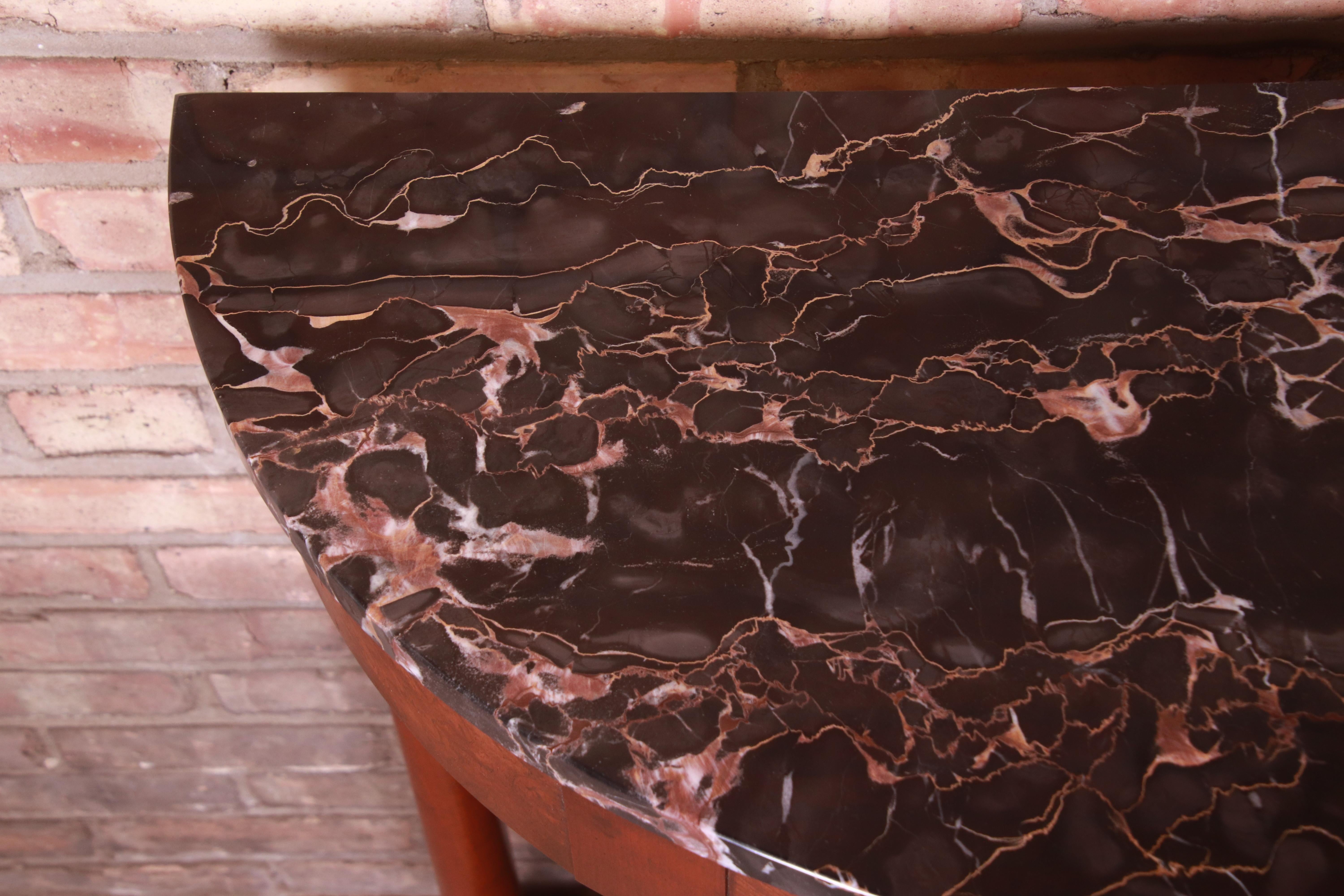 Table console demi-lune Empire en bois de broussin avec plateau en marbre de Baker Furniture en vente 8