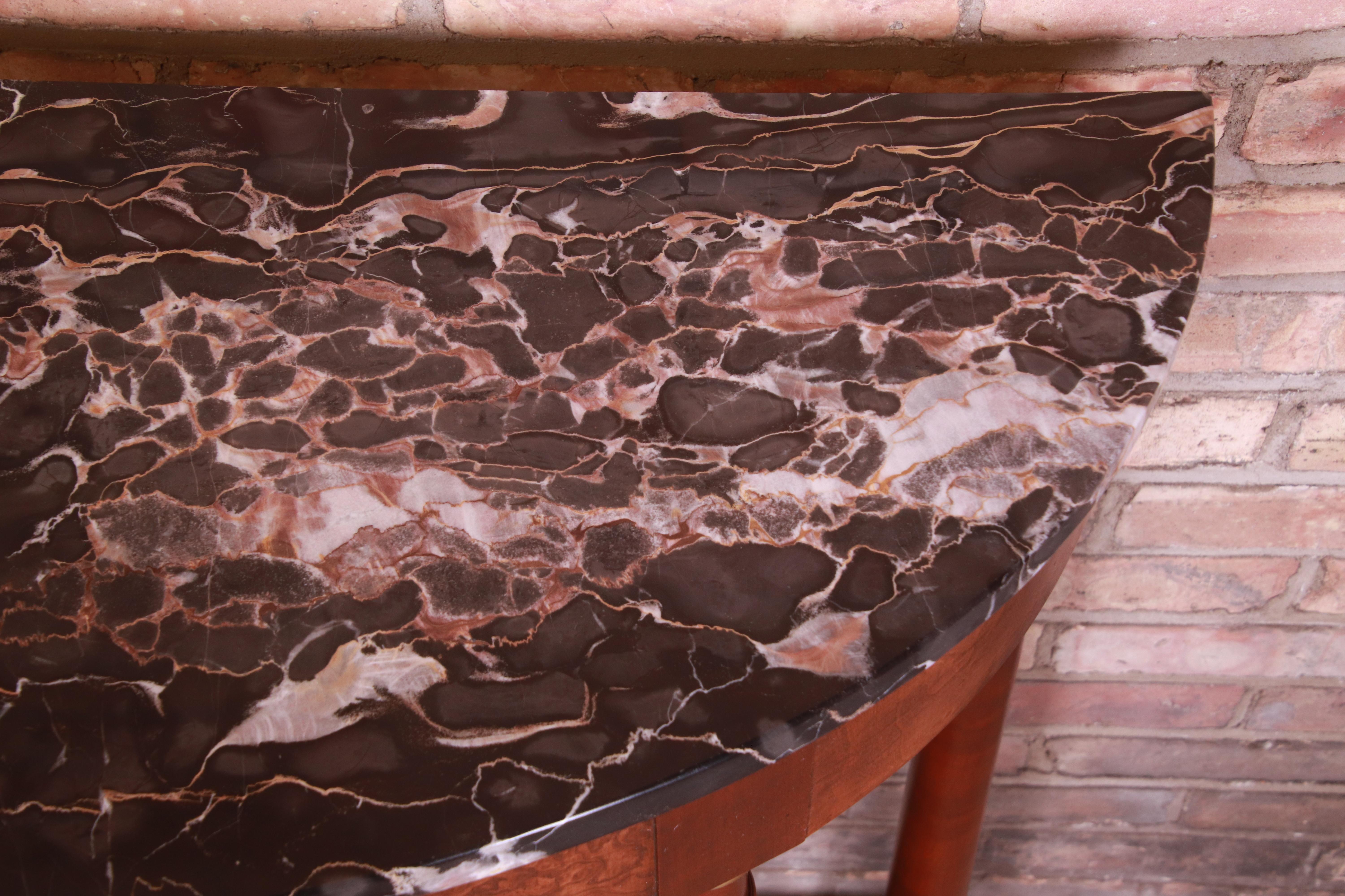 Table console demi-lune Empire en bois de broussin avec plateau en marbre de Baker Furniture en vente 9