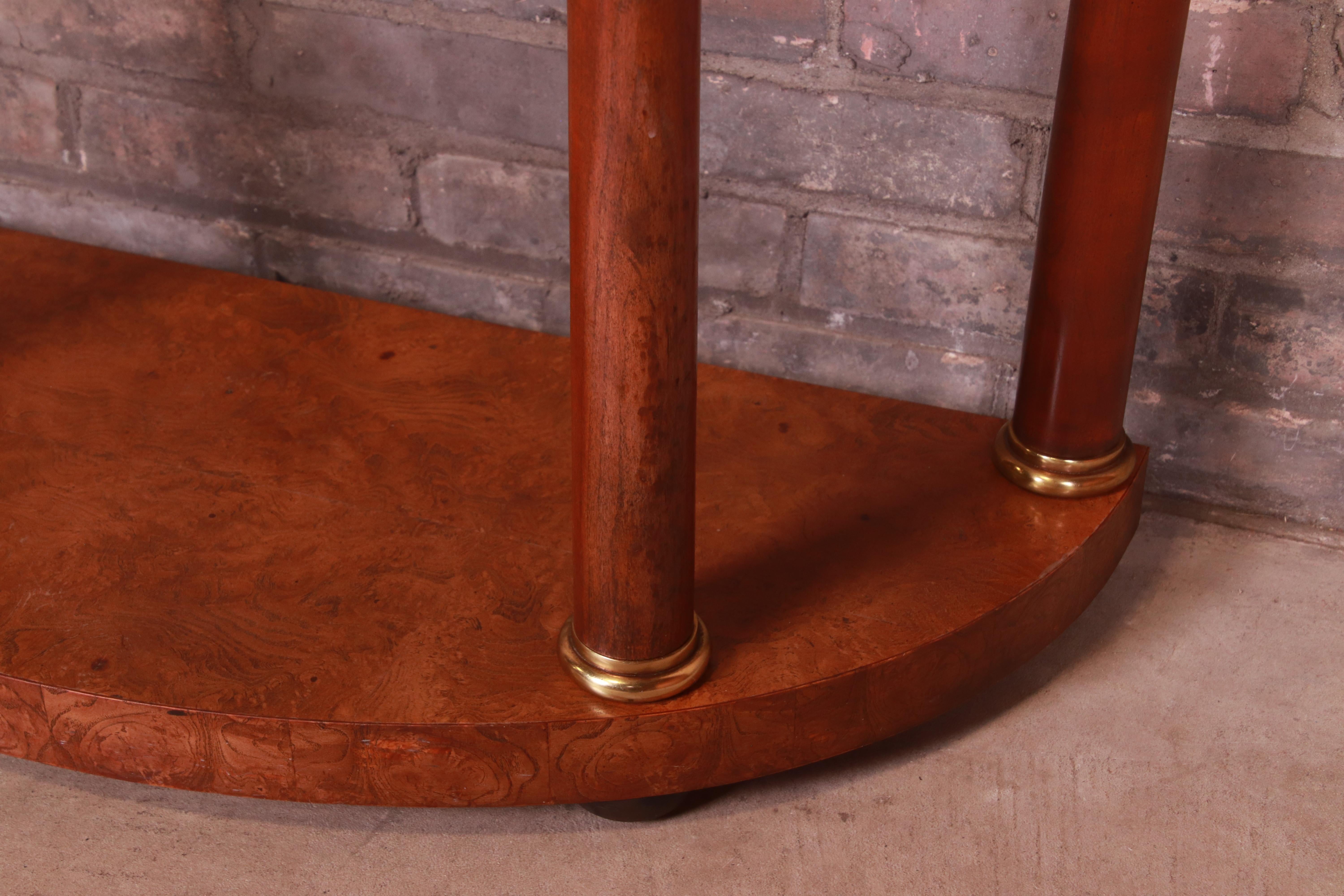 Table console demi-lune Empire en bois de broussin avec plateau en marbre de Baker Furniture en vente 4