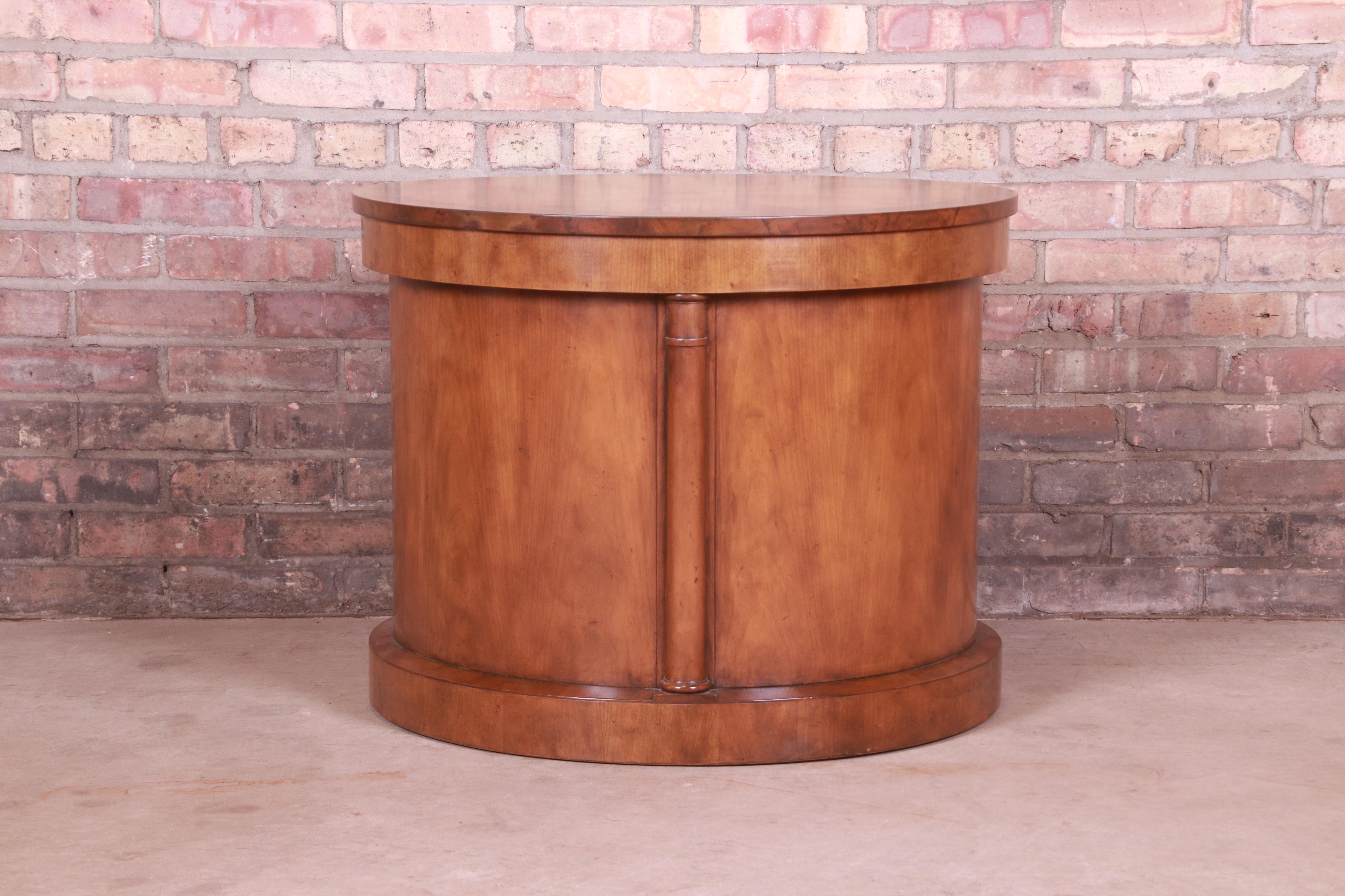 Baker Furniture Empire Burled Walnut Lazy Susan Drum Table 4