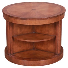 Baker Furniture Empire Burled Walnut Lazy Susan Drum Table