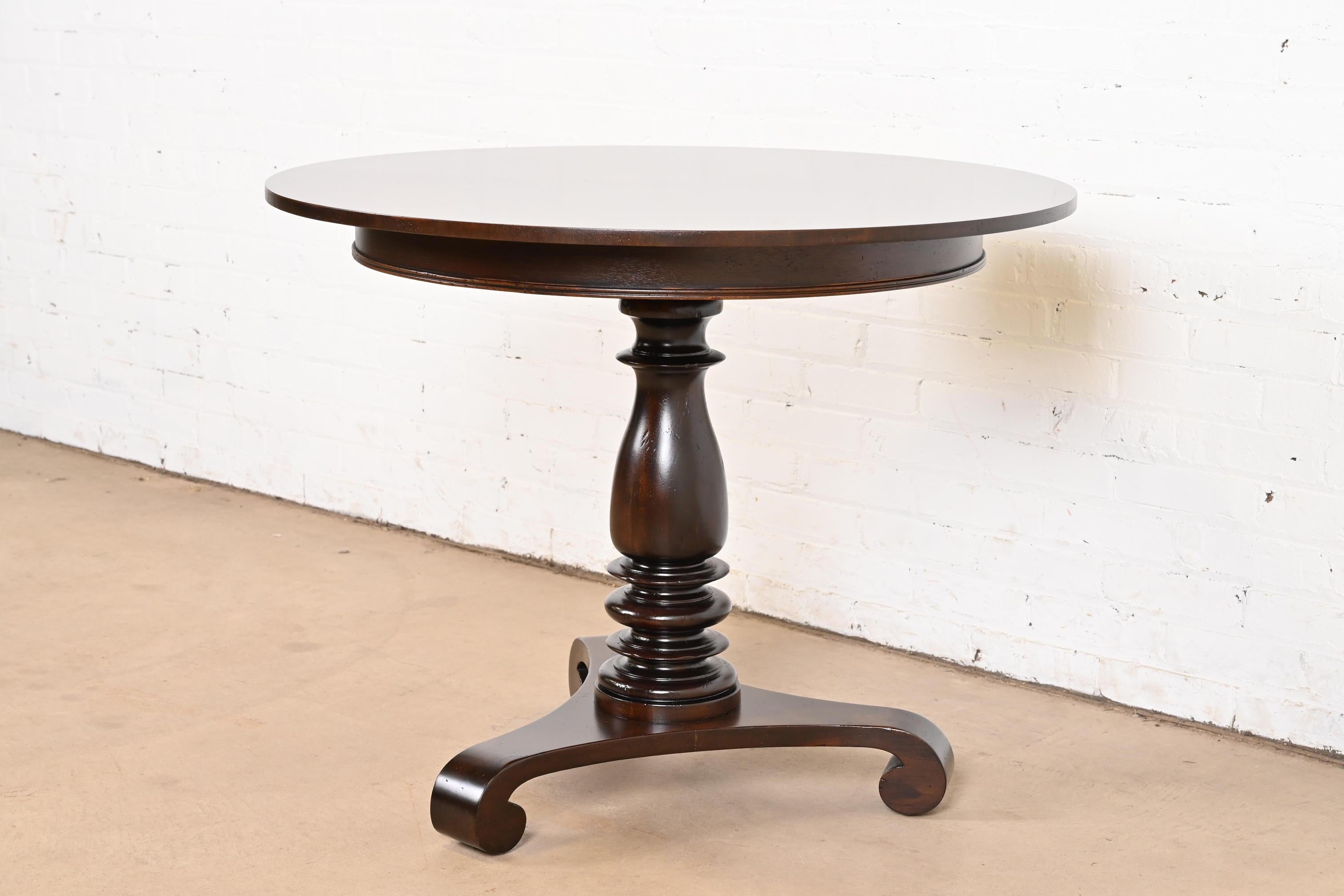 American Baker Furniture Empire Carved Mahogany Pedestal Tea Table or Center Table