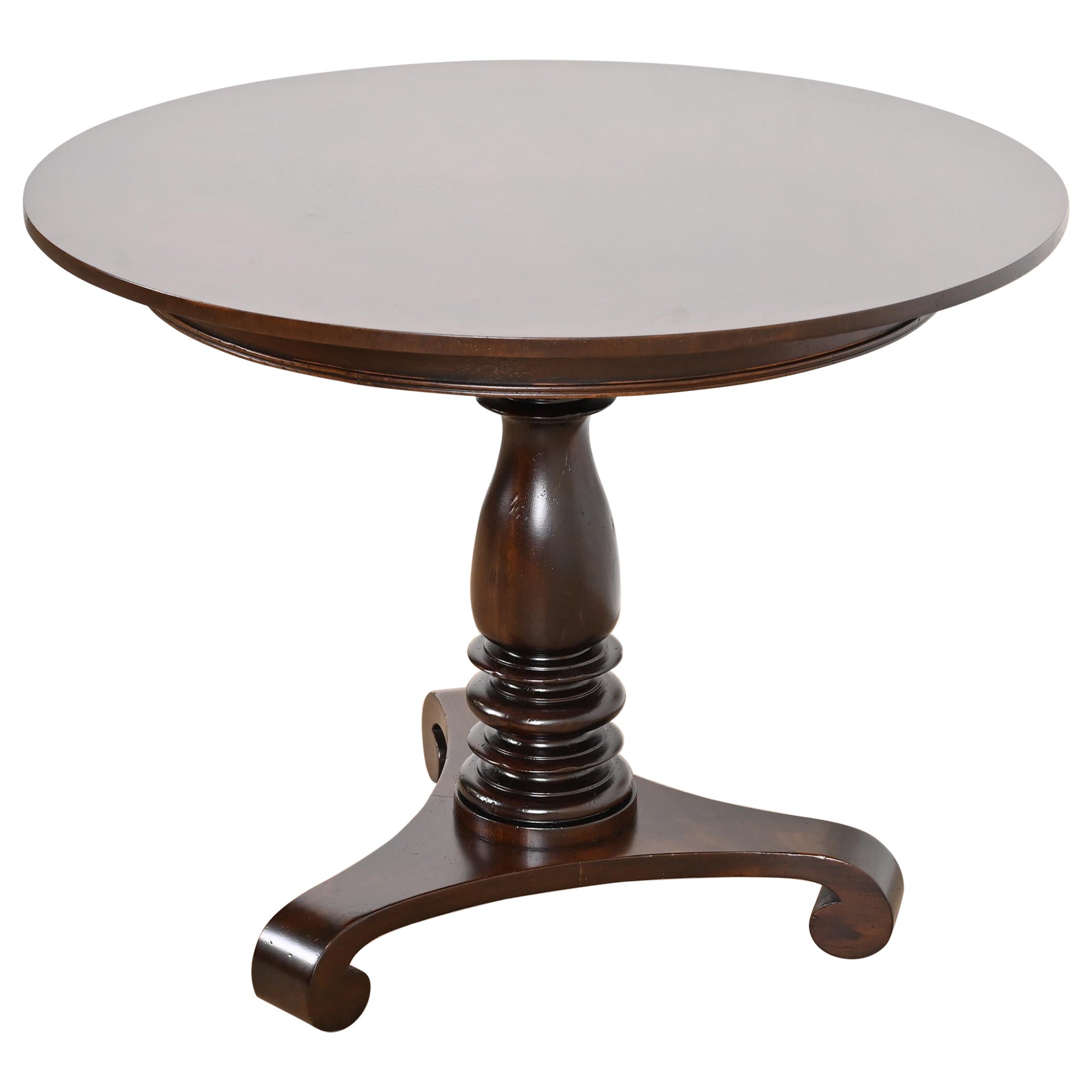Baker Furniture Empire Carved Mahogany Pedestal Tea Table or Center Table