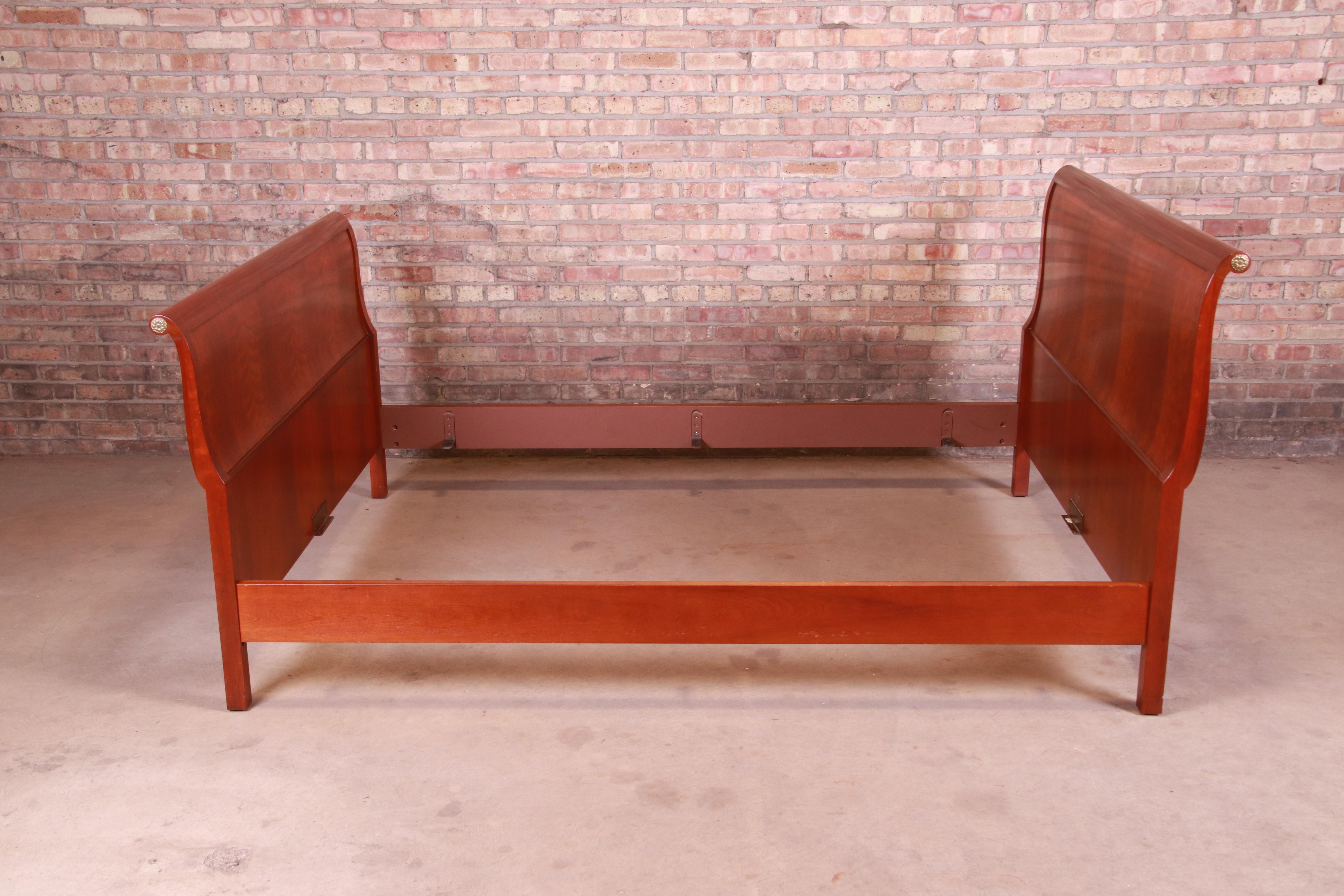 Baker Furniture Empire Cherry Wood Queen Size Sleigh Bed 3