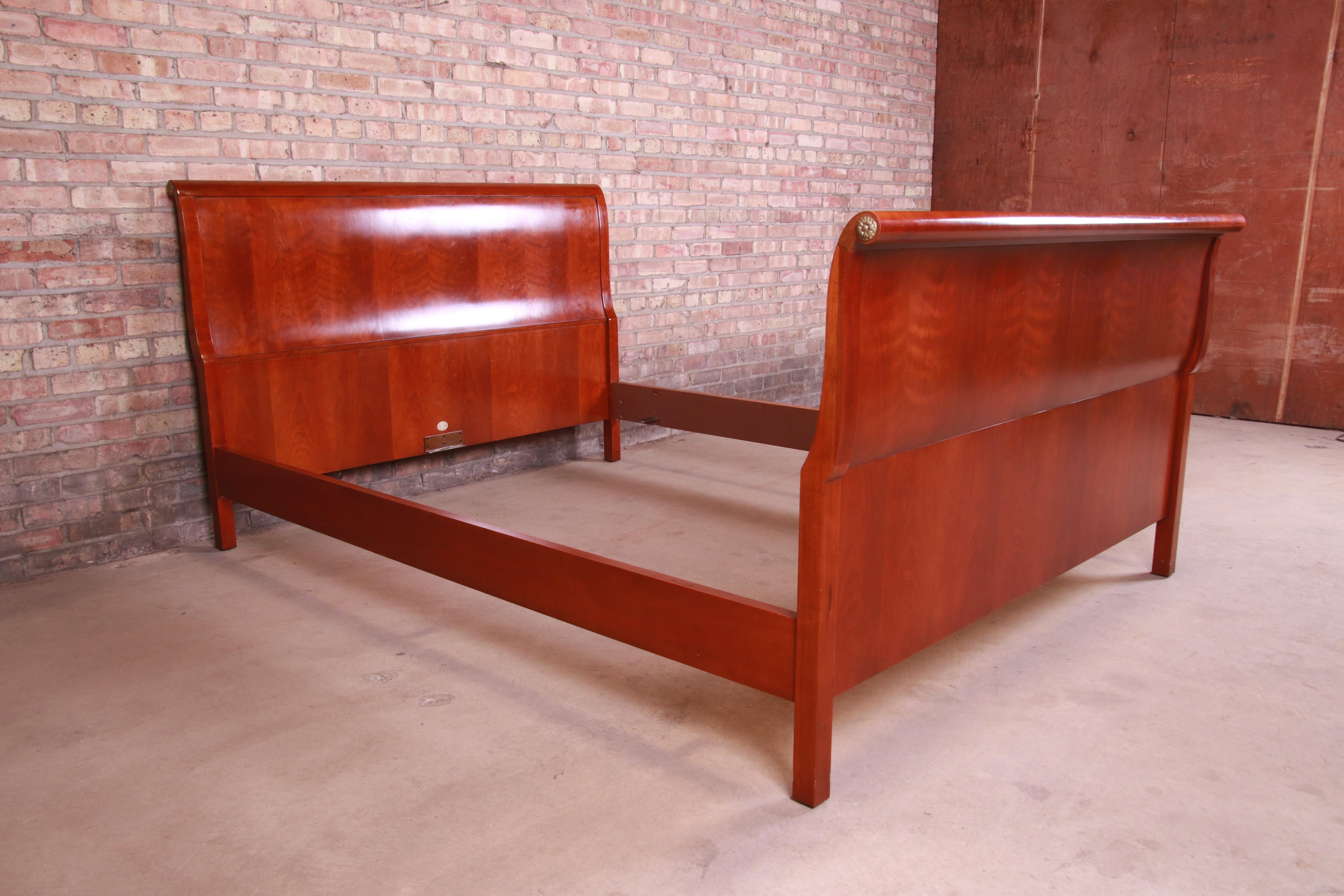 American Baker Furniture Empire Cherry Wood Queen Size Sleigh Bed
