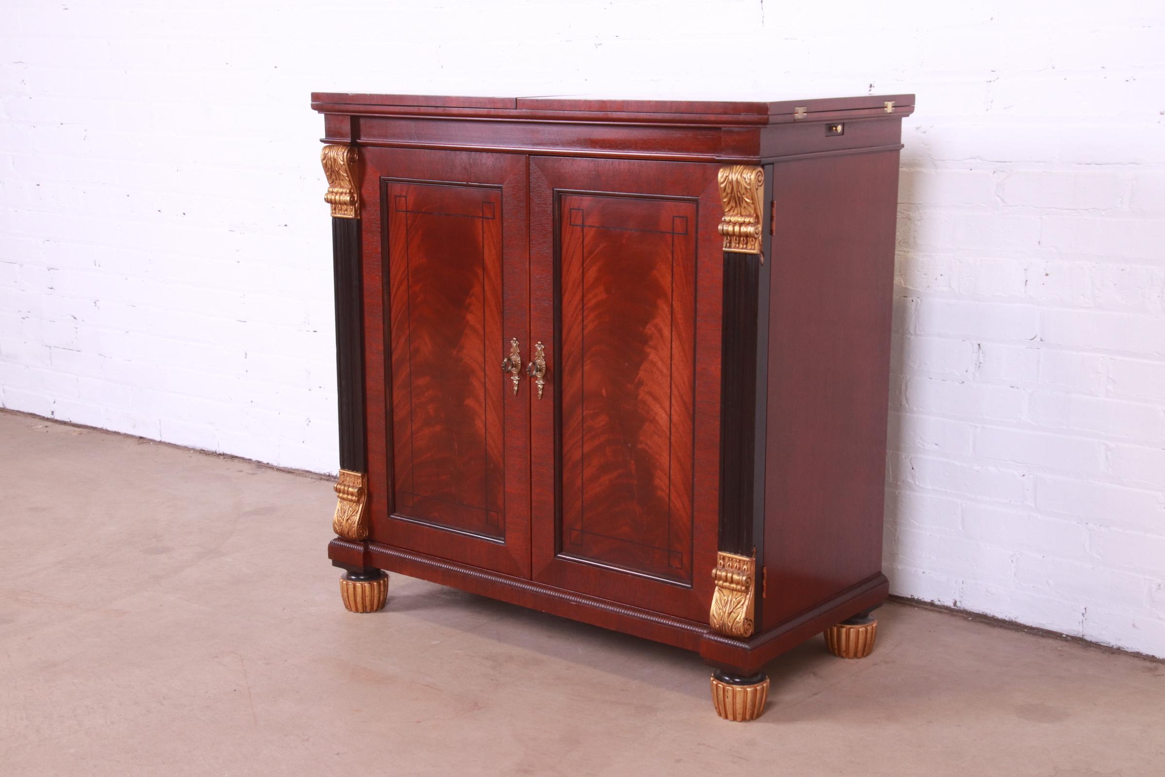 American Baker Furniture Empire Flame Mahogany Flip-Top Server or Bar Cabinet