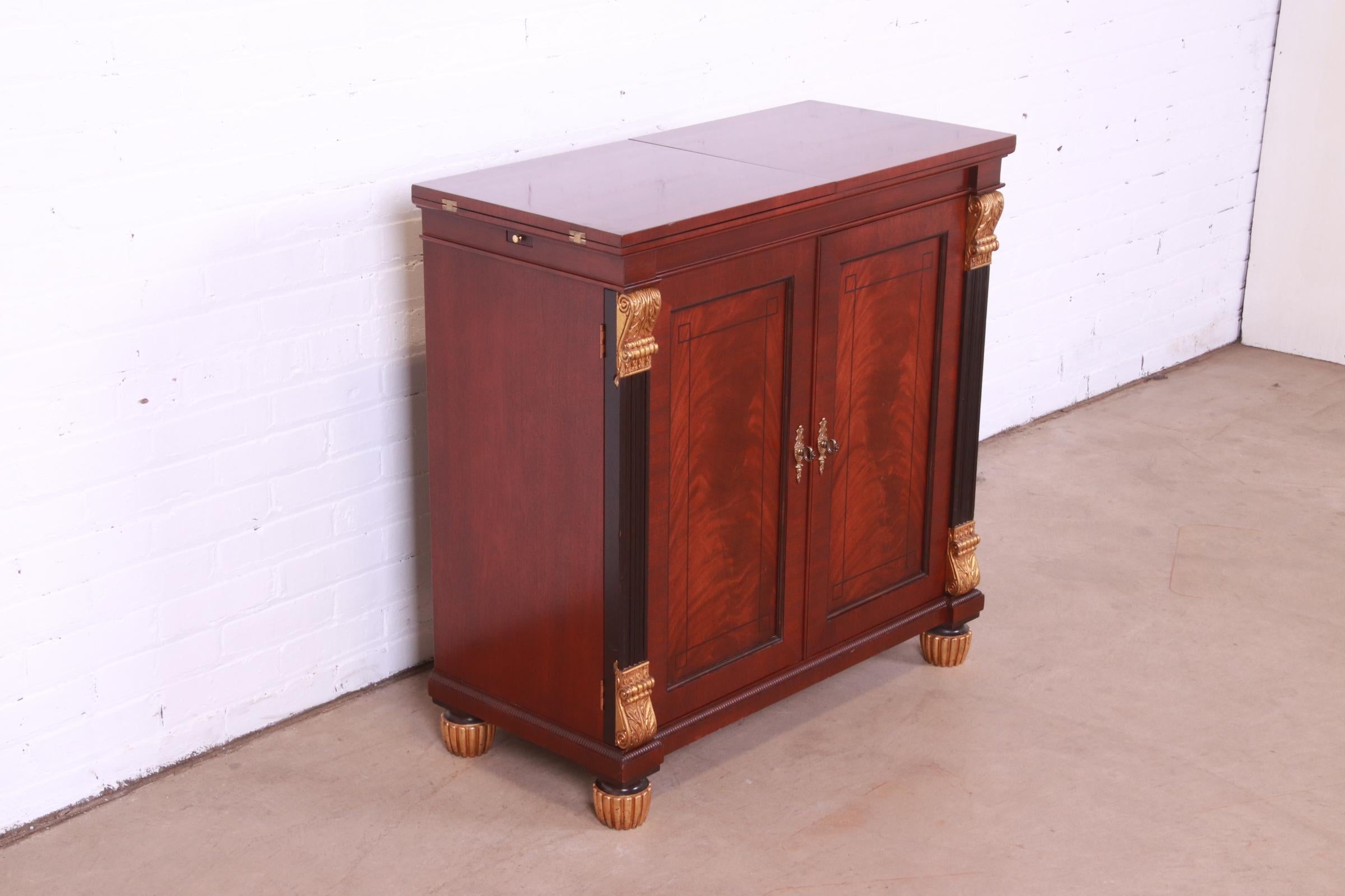 20th Century Baker Furniture Empire Flame Mahogany Flip-Top Server or Bar Cabinet