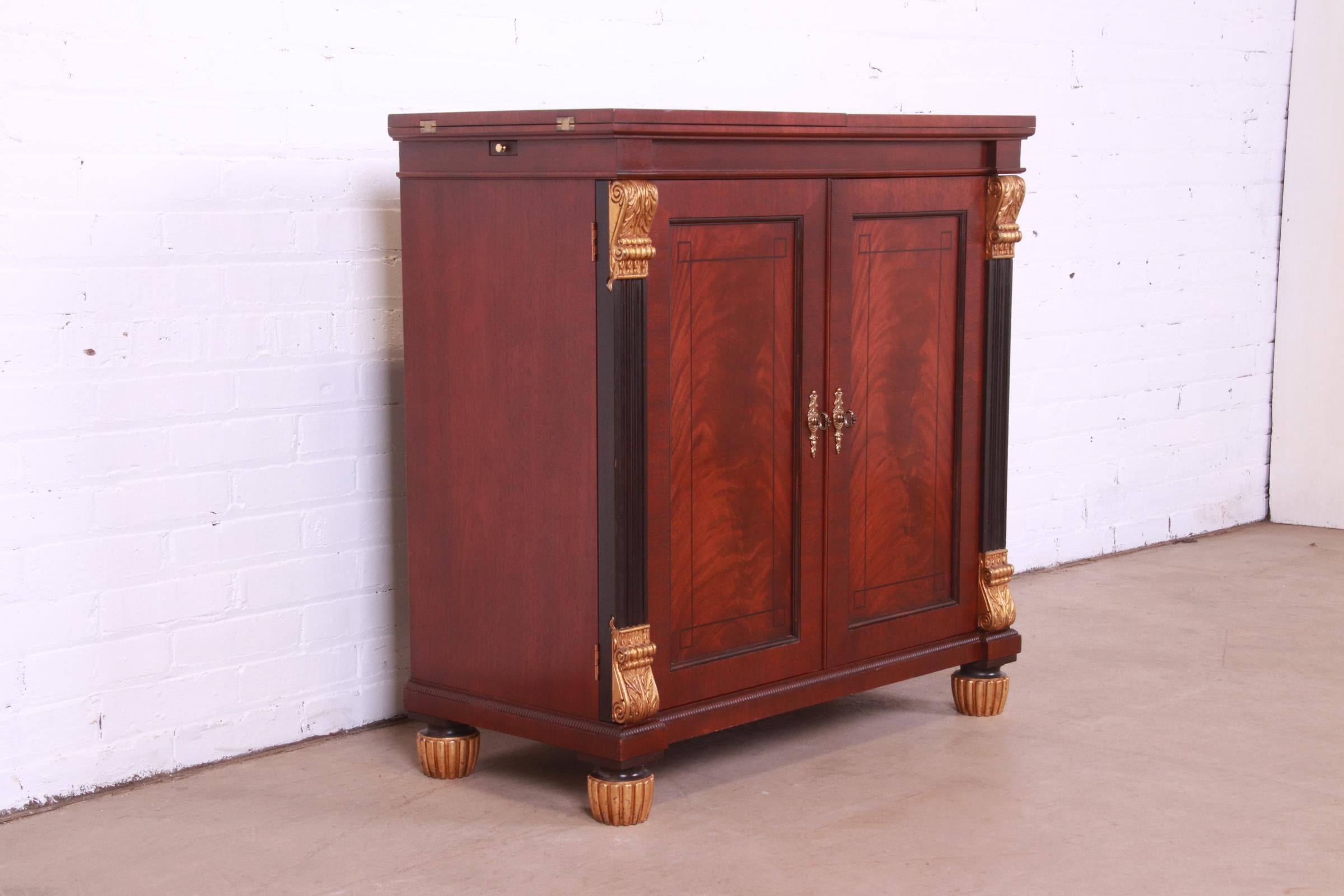 Brass Baker Furniture Empire Flame Mahogany Flip-Top Server or Bar Cabinet