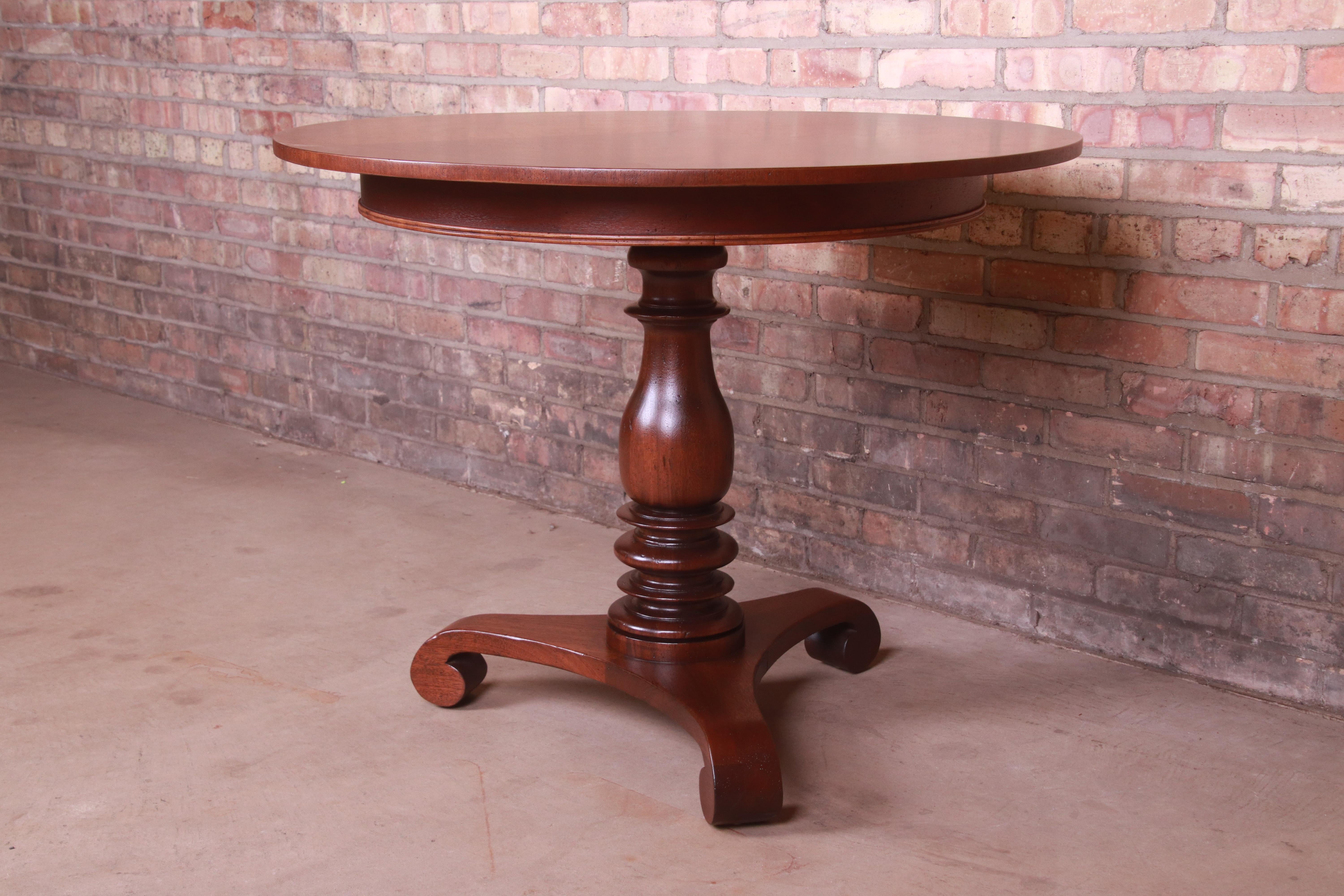 20th Century Baker Furniture Empire Mahogany Pedestal Tea Table or Center Table, Refinished