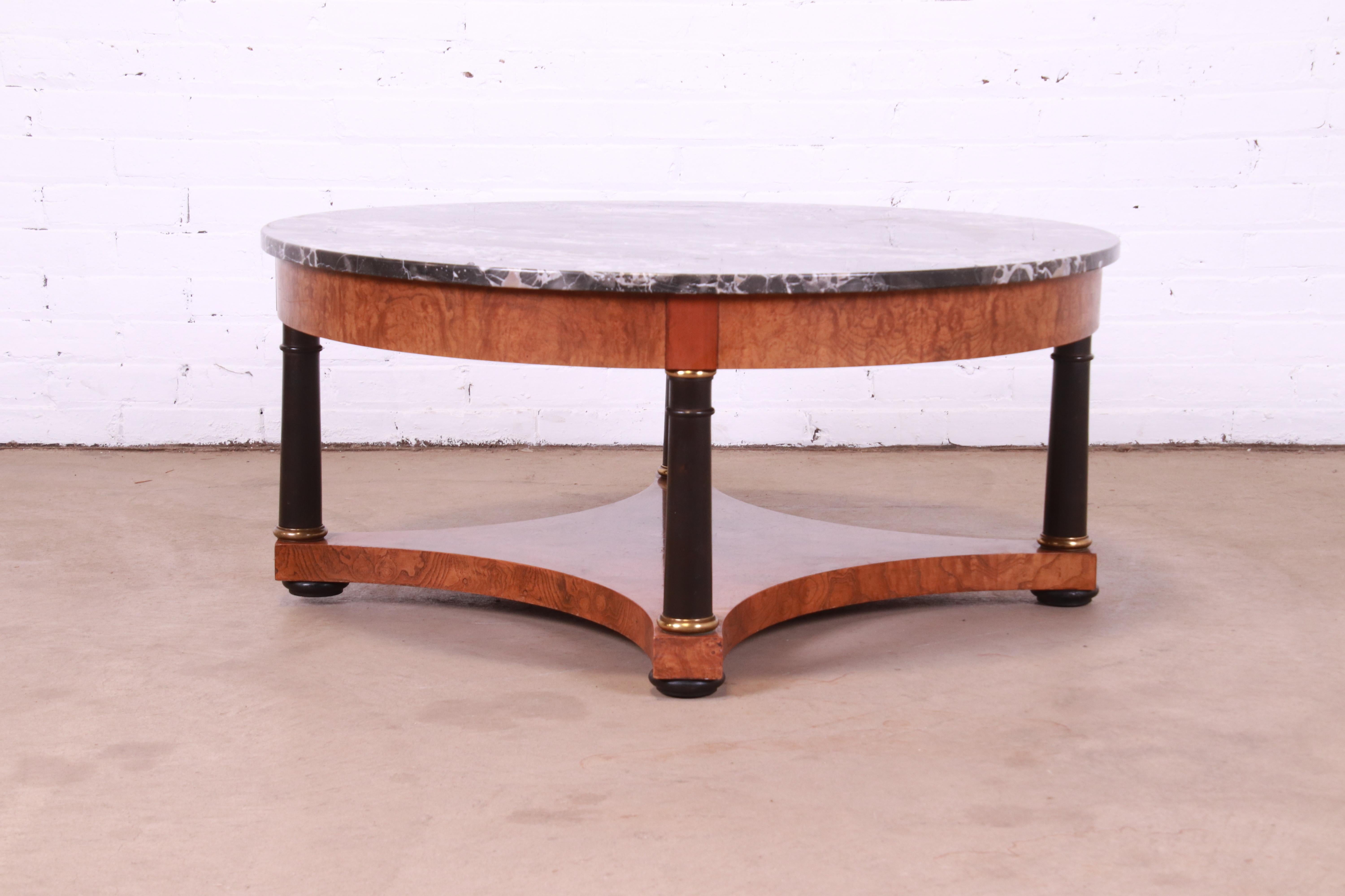 Baker Furniture Empire Style Burl Wood and Italian Marble Cocktail Table 5