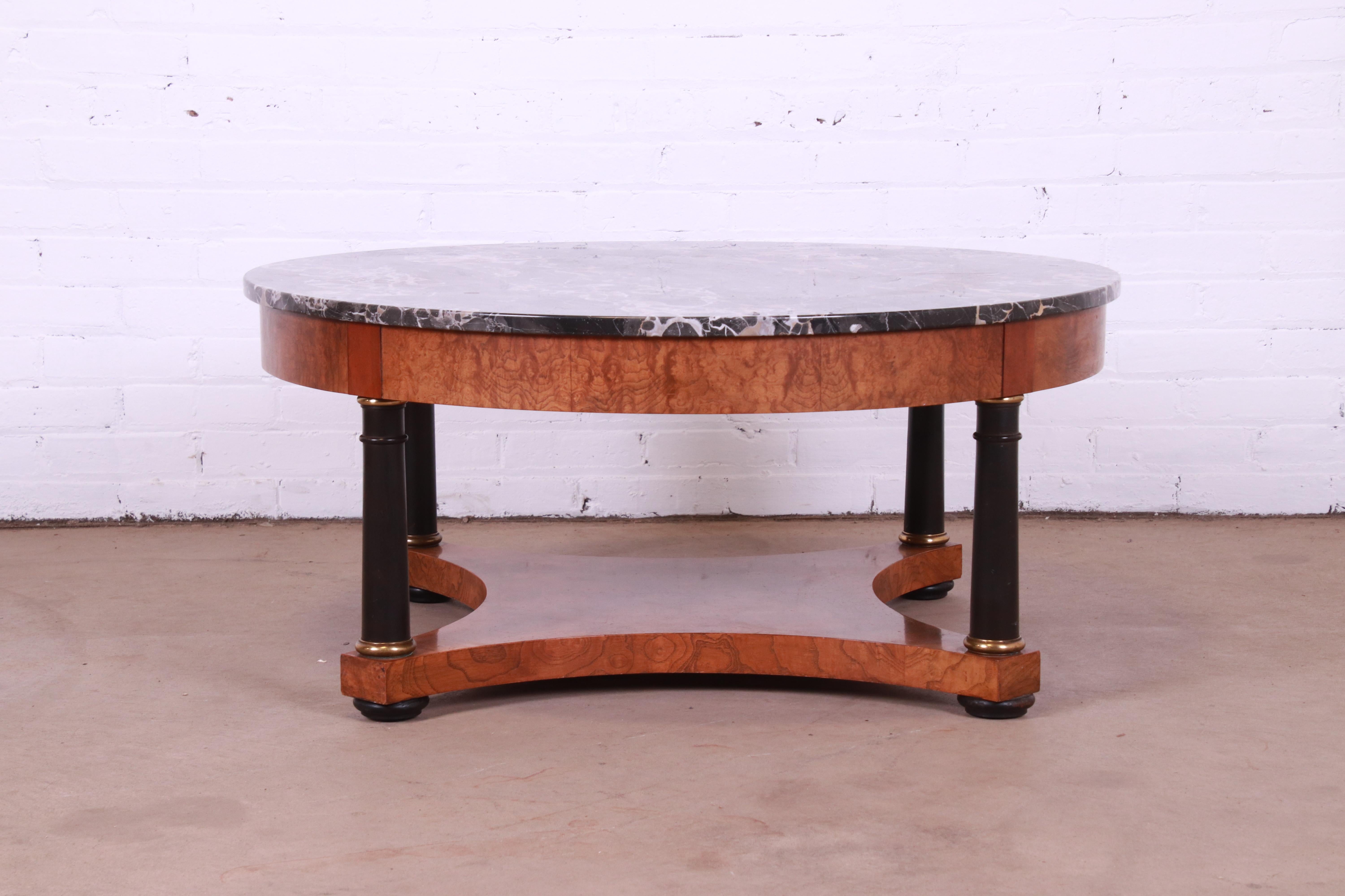 Baker Furniture Empire Style Burl Wood and Italian Marble Cocktail Table 6
